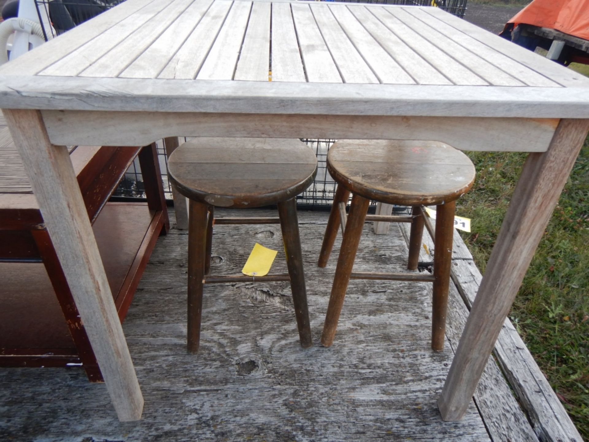 WOODEN TABLE AND STOOLS - Image 6 of 10