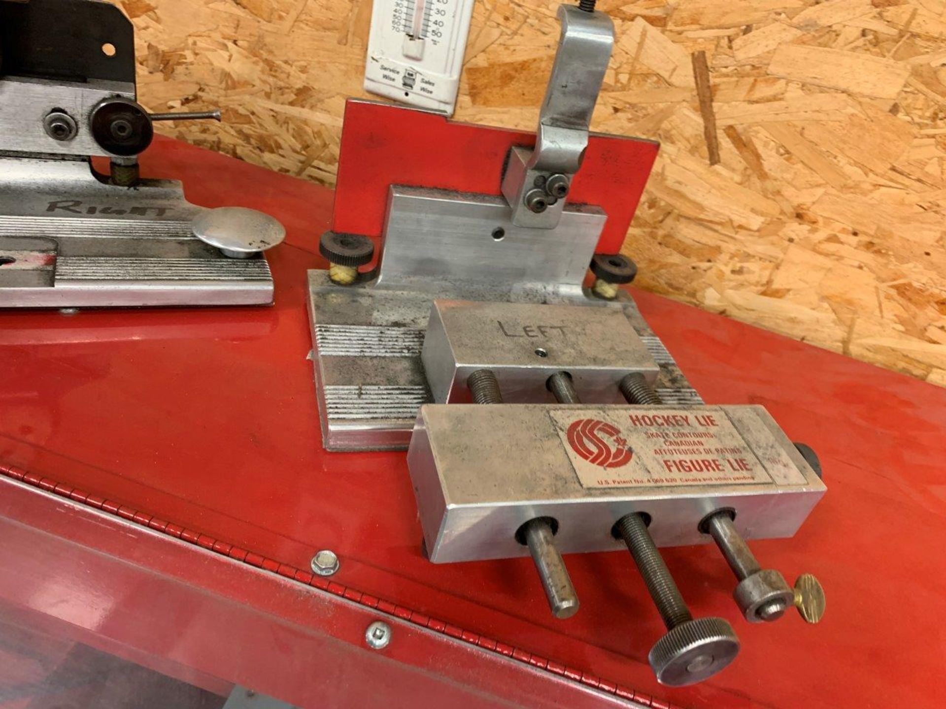 2 STATION SKATE SHARPENER W/ CROSS GRIND WHEEL, BLADEMASTER EXTRACTION HOOD/SHIELD, ASSORTED SKATE - Image 10 of 13