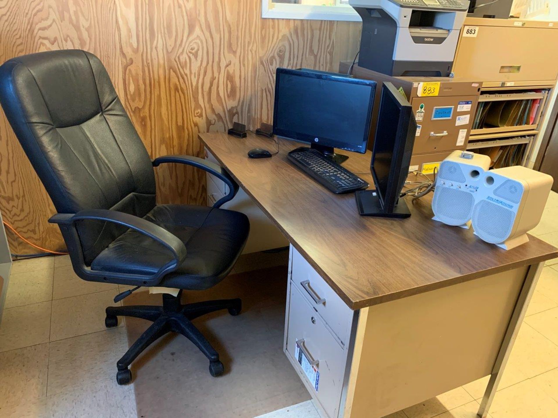 METAL OFFICE DESK W/ P-LAM TOP 60"W X 30"W X 28.5"H, OFFICE CHAIR (CONTENTS NOT INCLUDED)