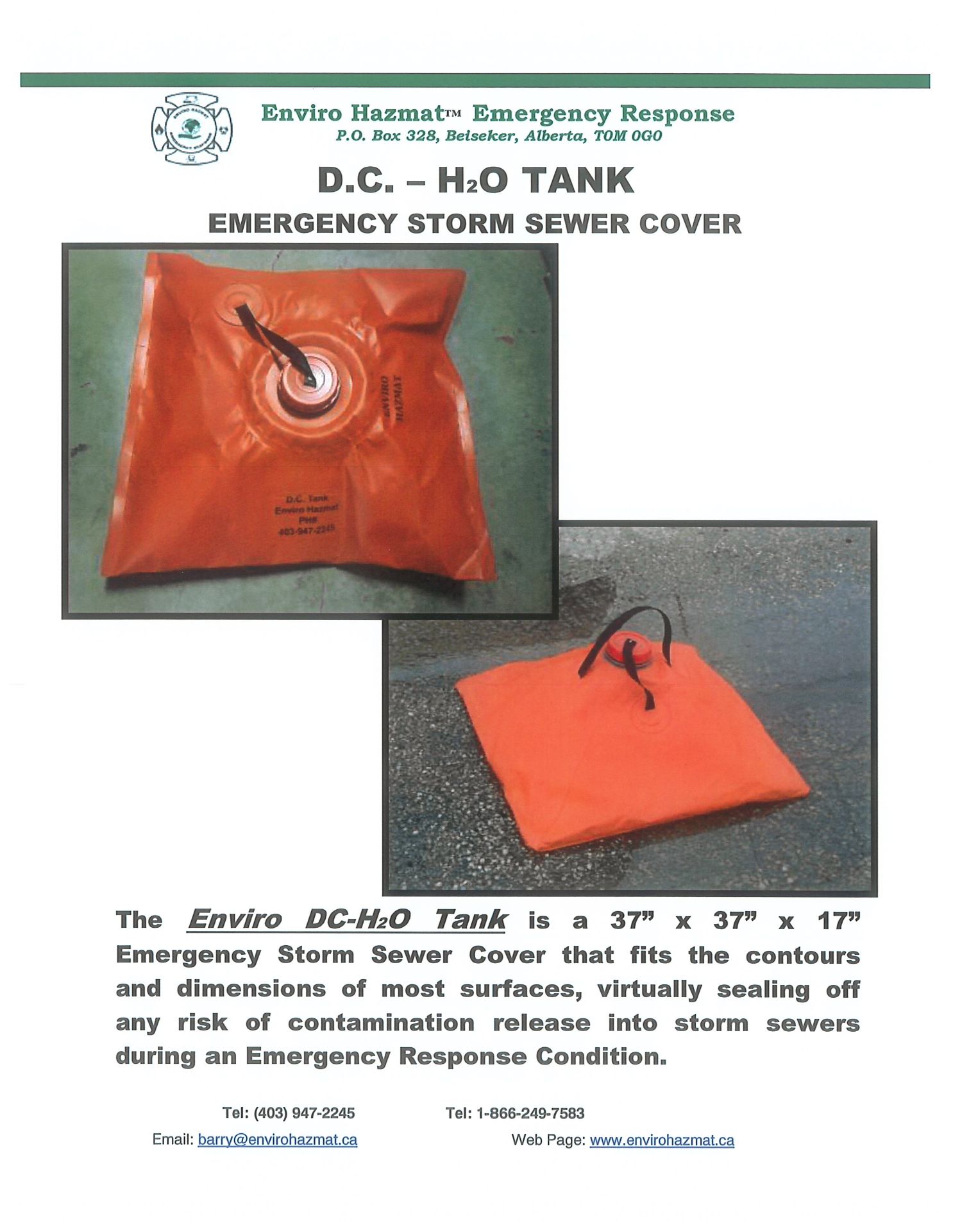 ENVIRO DC-H2O TANK EMERGENCY STORM SEWER COVER