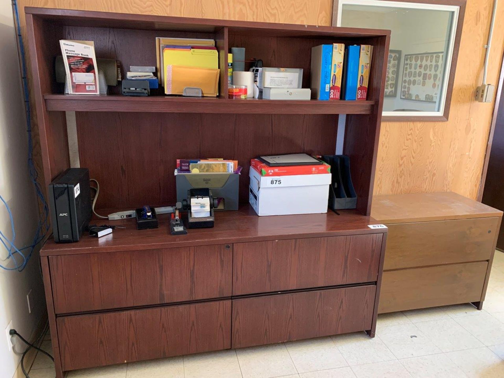 CHERRY CREDENZA CABINET 72"W X 73"H X 24",WOODEN LAT 2-DRAWER FILE CABINET (CONTENTS NOT INCLUDED)