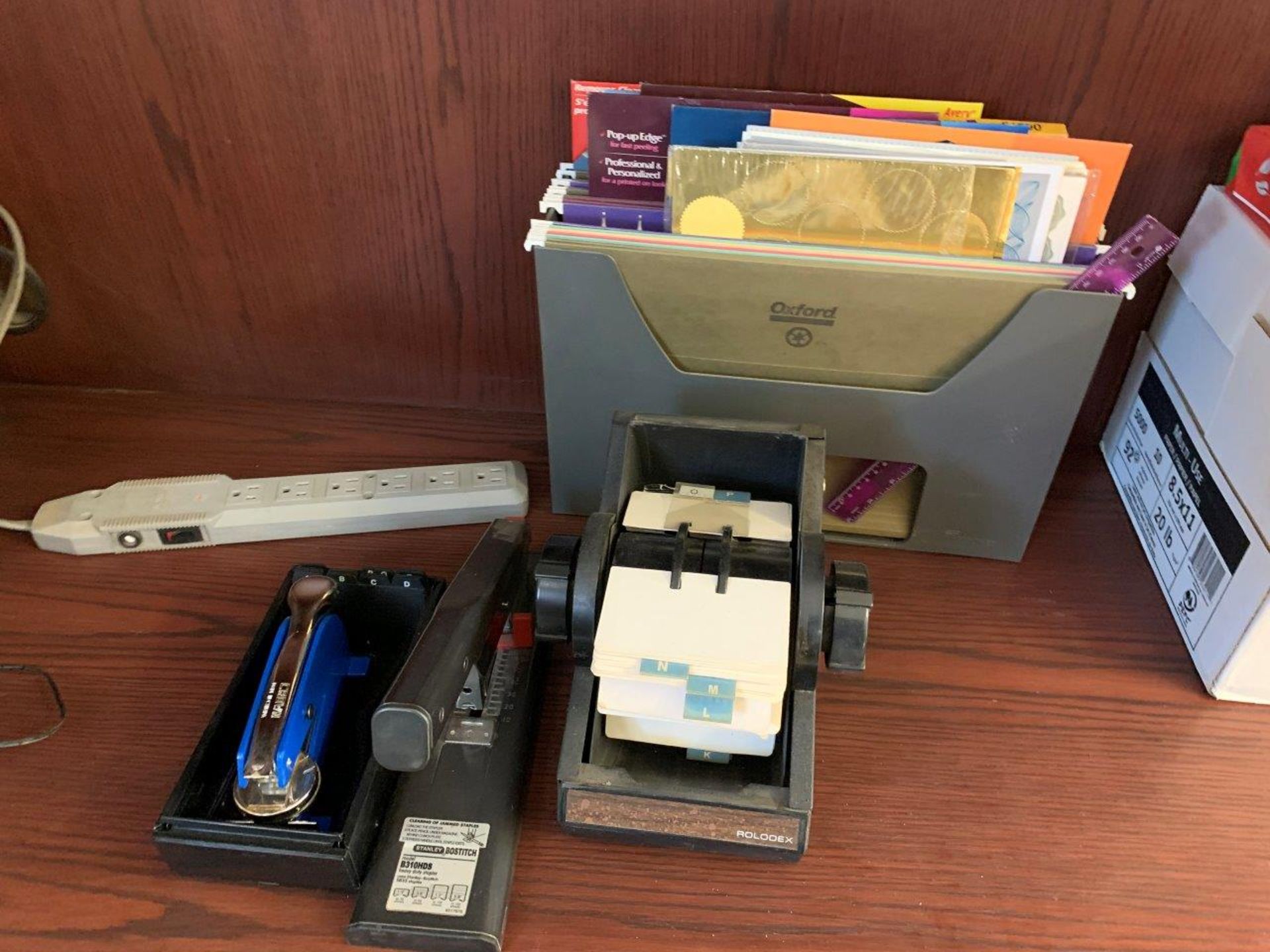 L/O ASSORTED OFFICE SUPPLIES, SEAL STAMP, PAPER, FILE FOLDERS, CASH BOX, ETC. (CABINET NOT INCLUDED) - Image 2 of 10