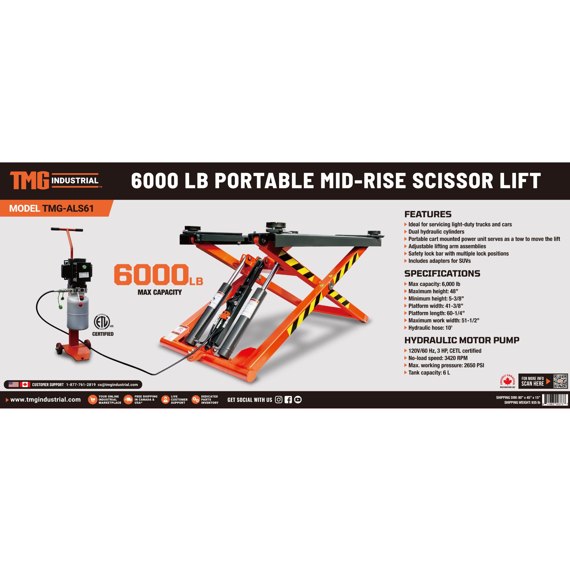 PORTABLE MID-RISE SCISSOR CAR LIFT - TMG-ALS61 - Image 15 of 16