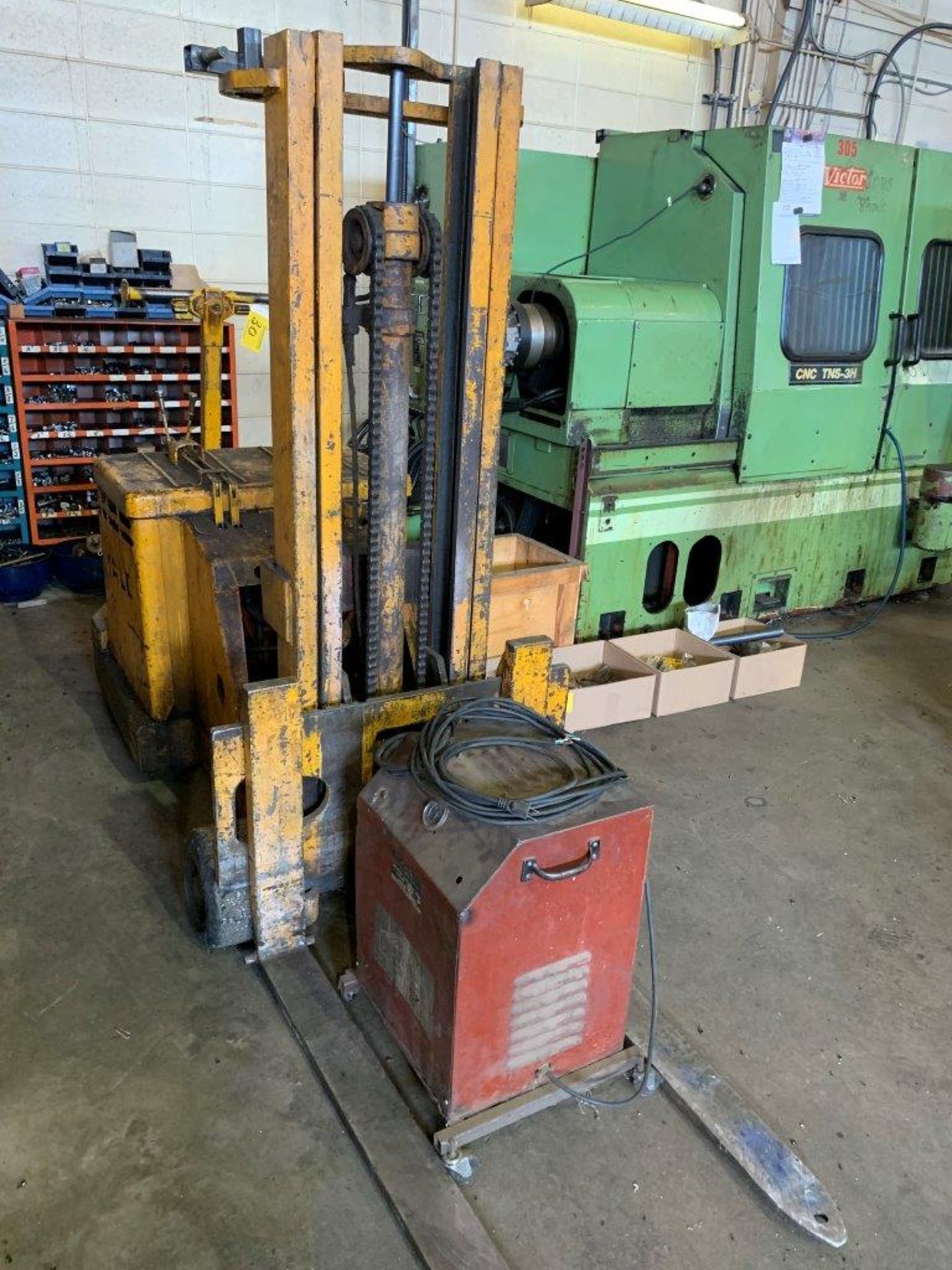 YALE WALK BEHIND ELECTRIC FORKLIFT, 2000 LB, W/ CHARGER. WORKING WELL - Image 11 of 17