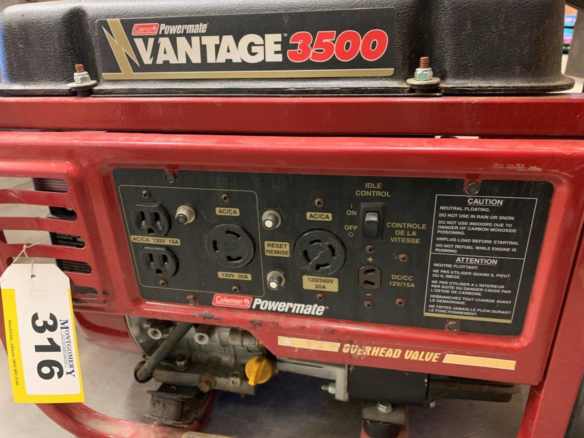 COLEMAN POWERMATE VANTAGE 3500W GENERATOR - Image 3 of 7