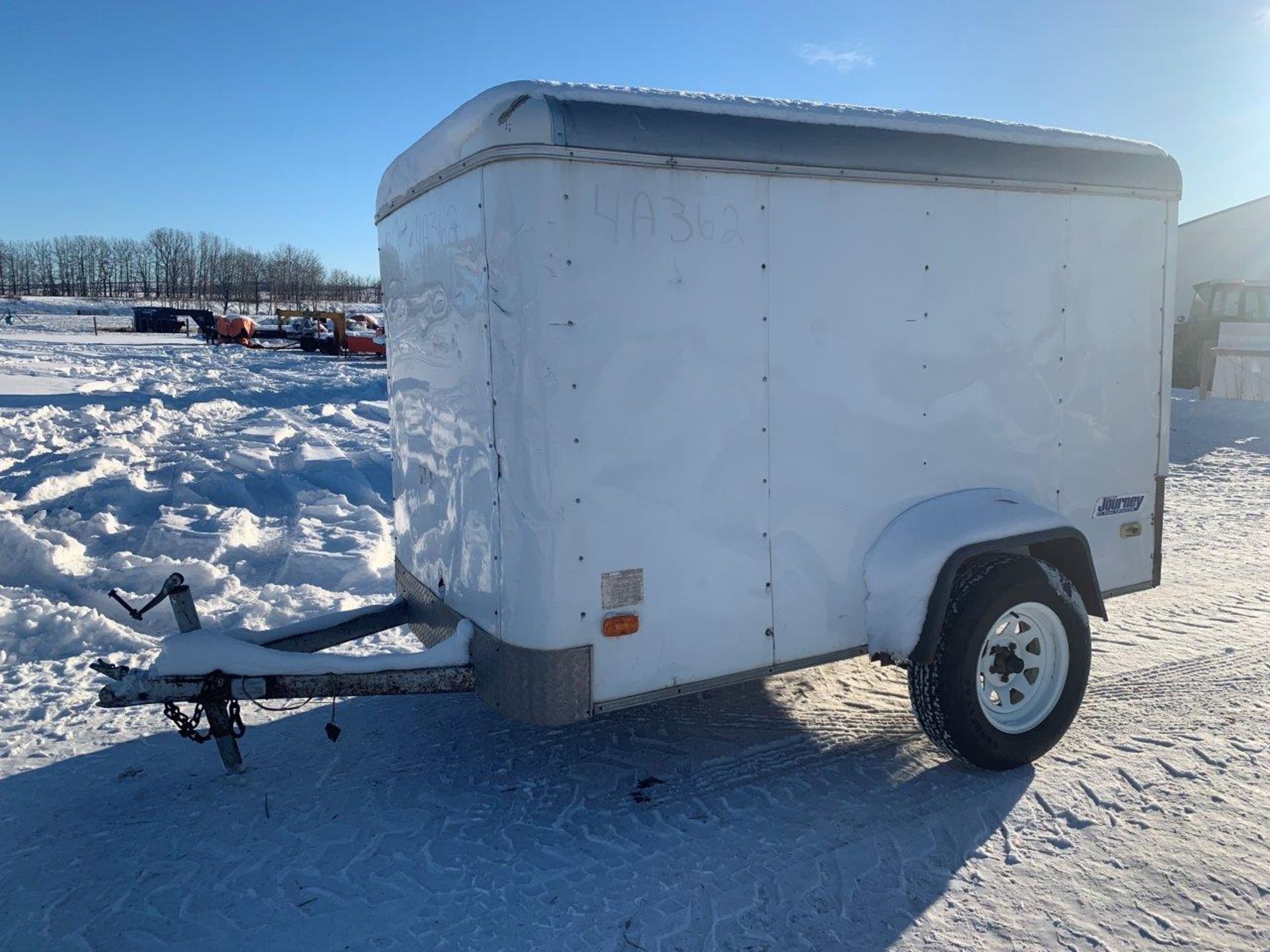 PACE AMERICAN ENCLOSED TRAILER, 5FTX8FT, T/A, REAR DOOR MISSING, INCLUDES HAY, JACK NEEDS REPAIR, - Image 2 of 4