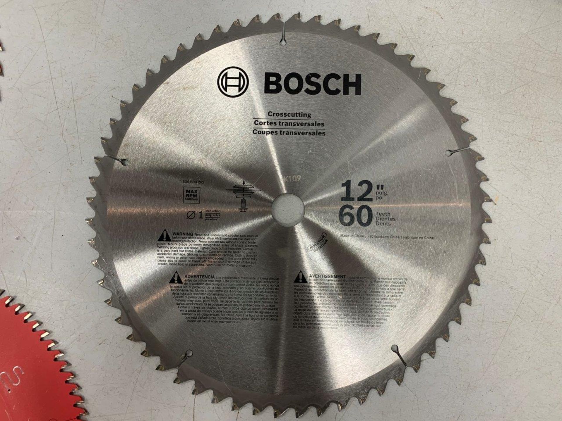 FREUD 10" 40 TOOTH GP, FREUD 12" 100 TOOTH FINISHING, SAW BLADES, FREUD & BOSCH USED 12" SAW BLADES - Image 3 of 6