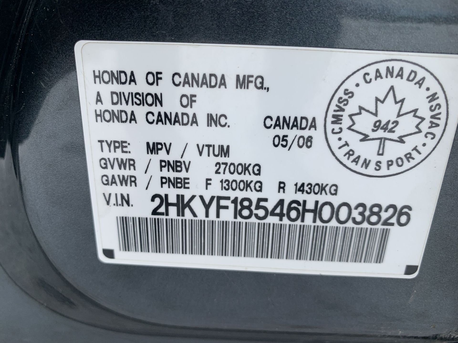 2006 HONDA PILOT SUV, AWD, V6, 4DR, LEATHER, APROX. 375,000 KMS SHOWING, S/N 2HKYF18546H003826 - Image 9 of 10