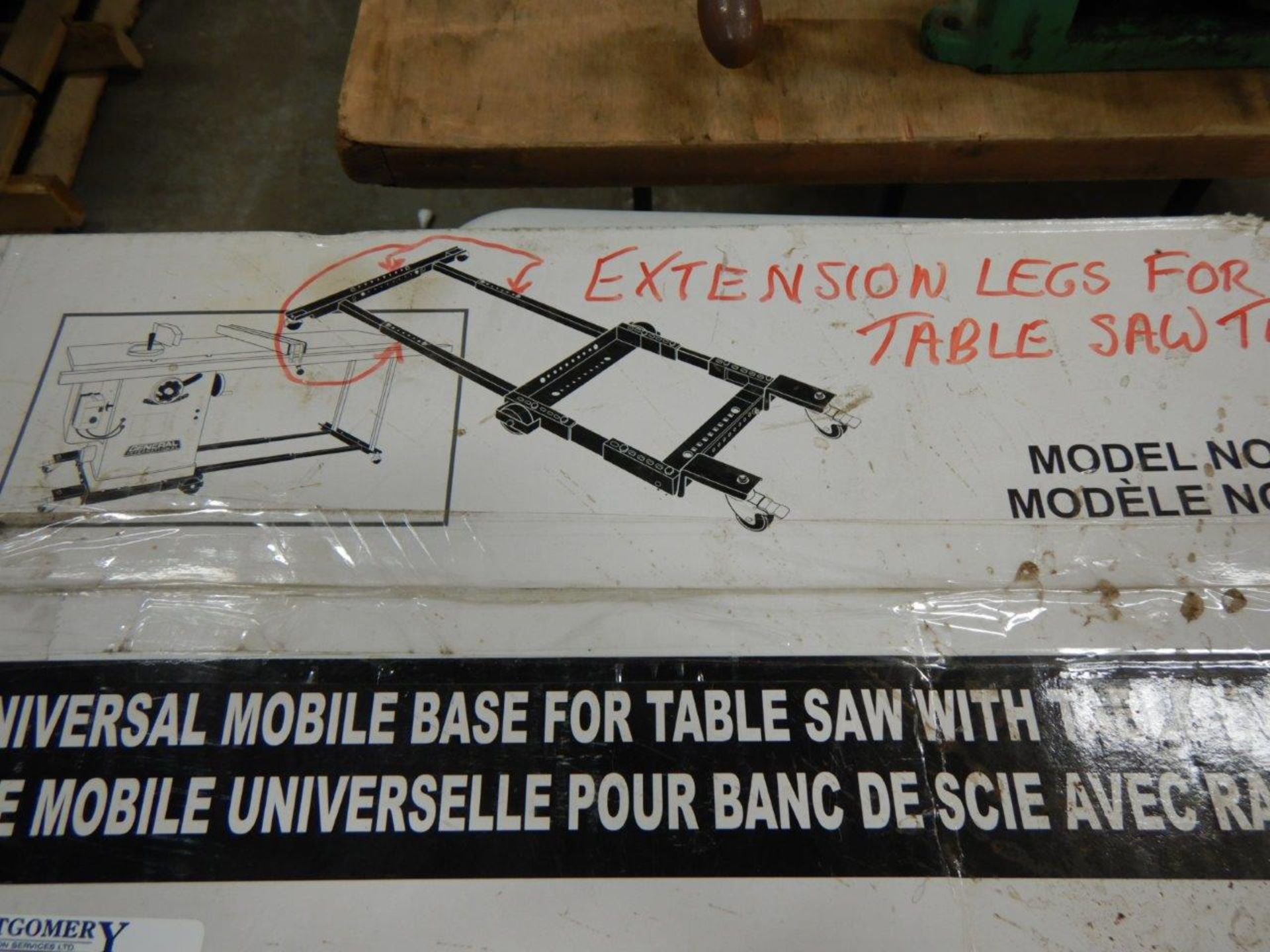GENERAL INTERNATIONAL UNIVERSAL MOBILE BASE FOR TABLE SAW TABLE EXTENSION & LEGS ONLY