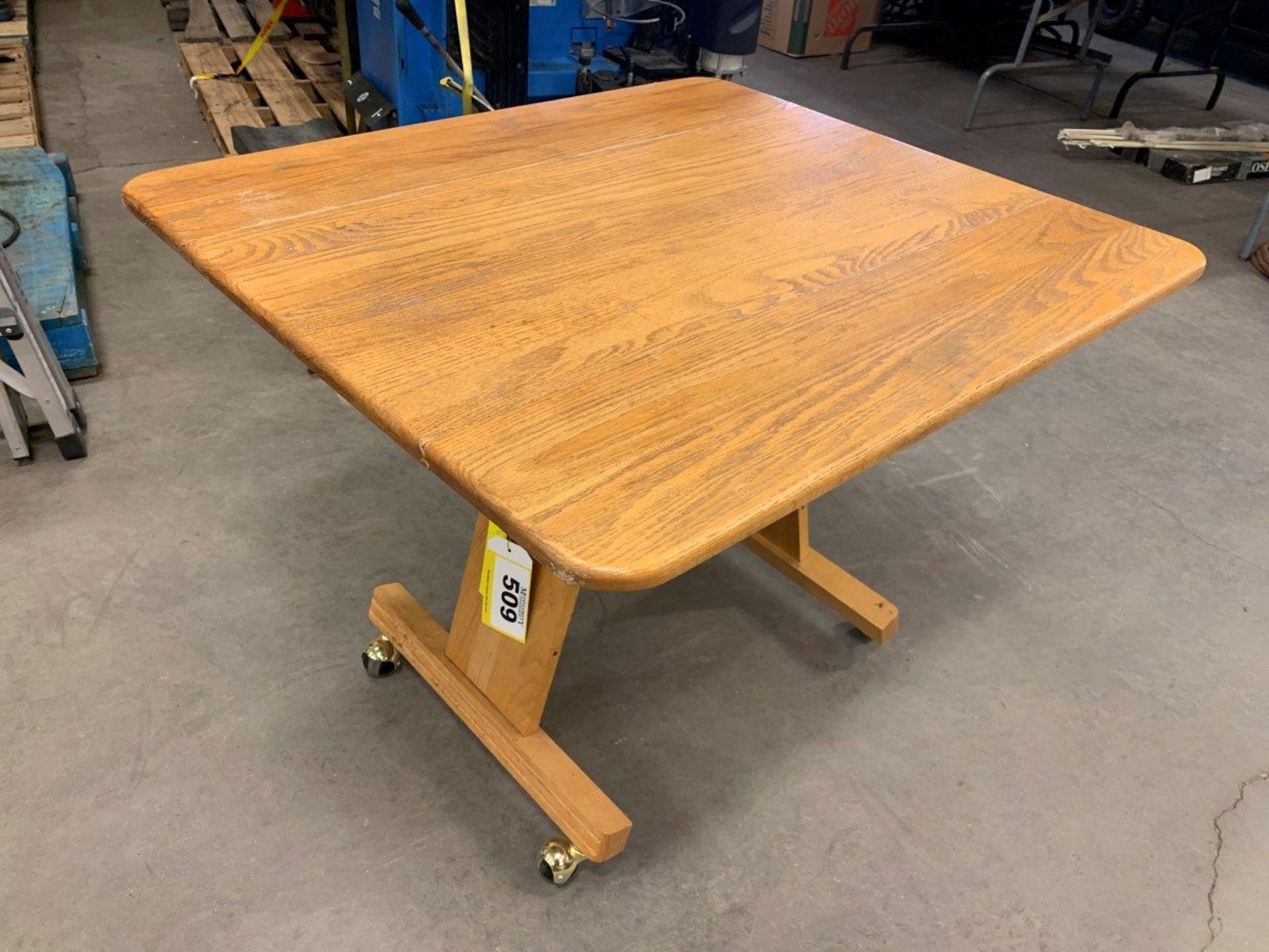 OAK ROLLING ADJUSTABLE HEIGHT TABLE 36X32X18-27" - Image 2 of 4