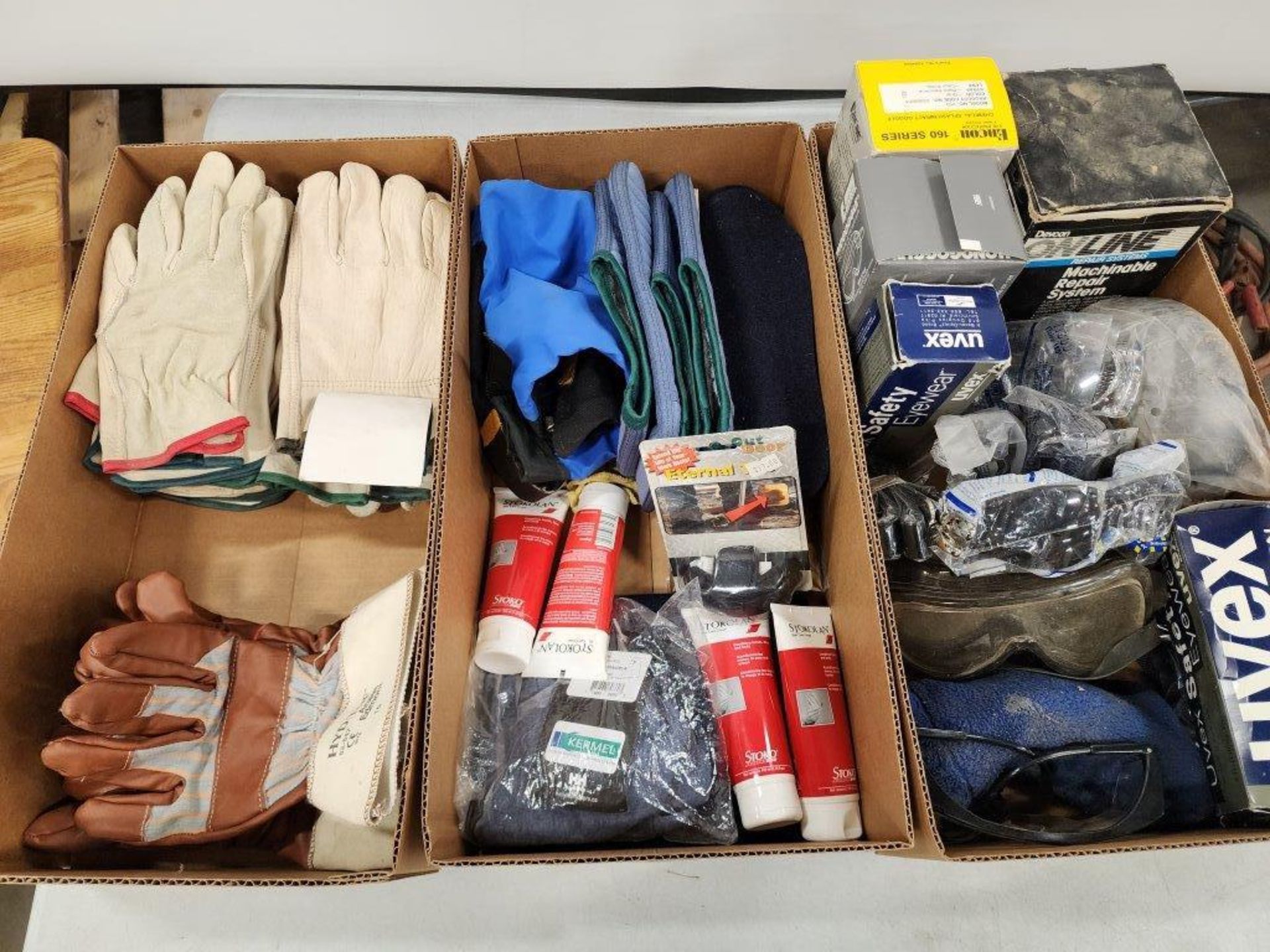 L/O ASSORTED GLOVES, SAFETY GLASSES, BOOT LINERS, WINTER GEAR, ETC.