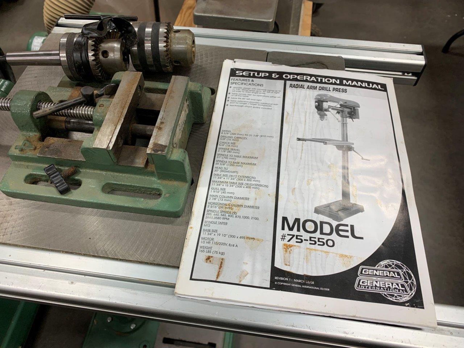 GENERAL INTERNATIONAL 75-550 RADIAL ARM PEDESTAL DRILL PRESS, 5/8" CHUCK, 110V/1.5HP, 79194012 - Image 4 of 6