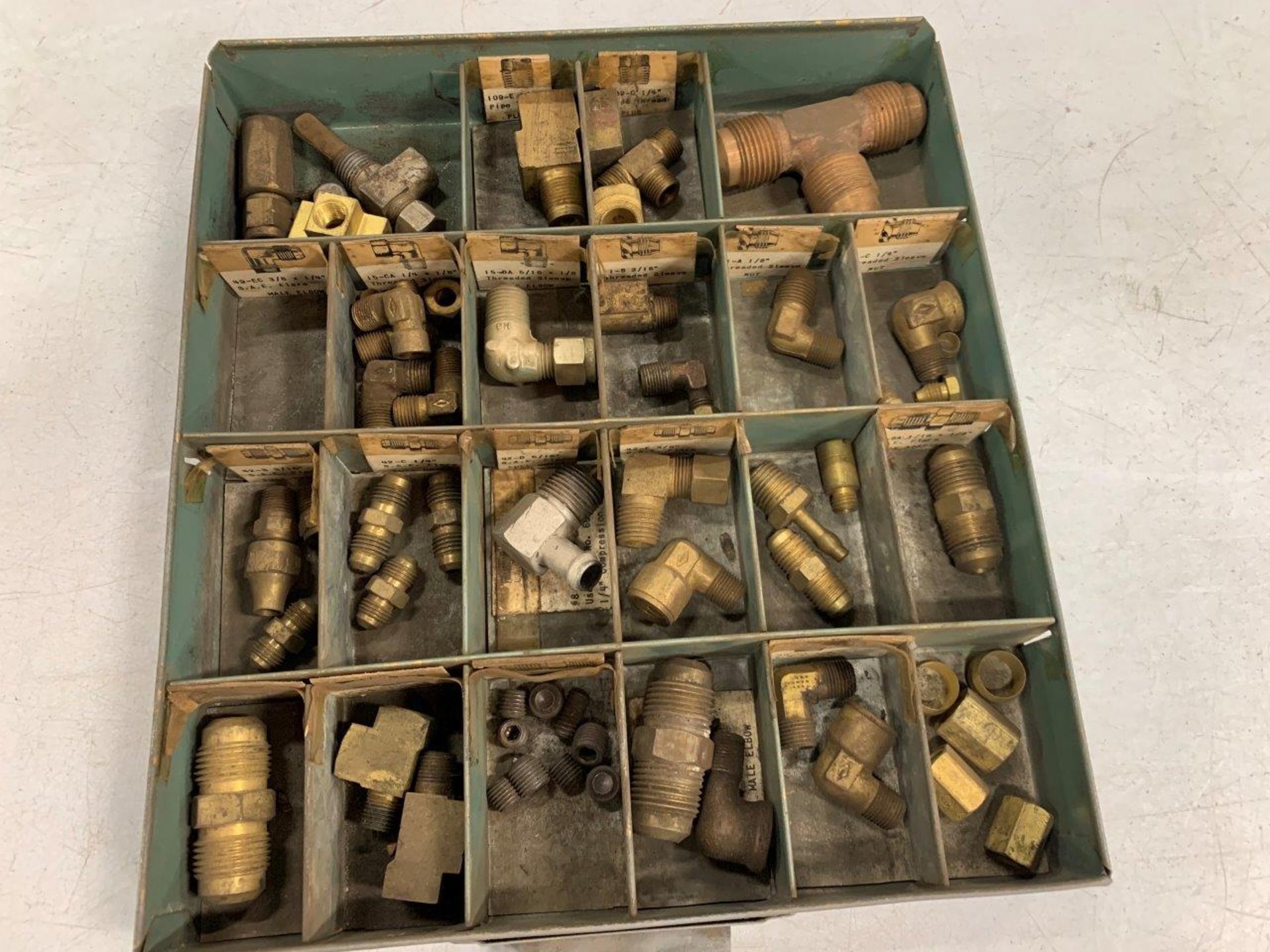 HARDWARE ASSORTMENT TRAY AND ASSORTED HARDWARE, BRASS FITTINGS, ETC. - Image 2 of 4