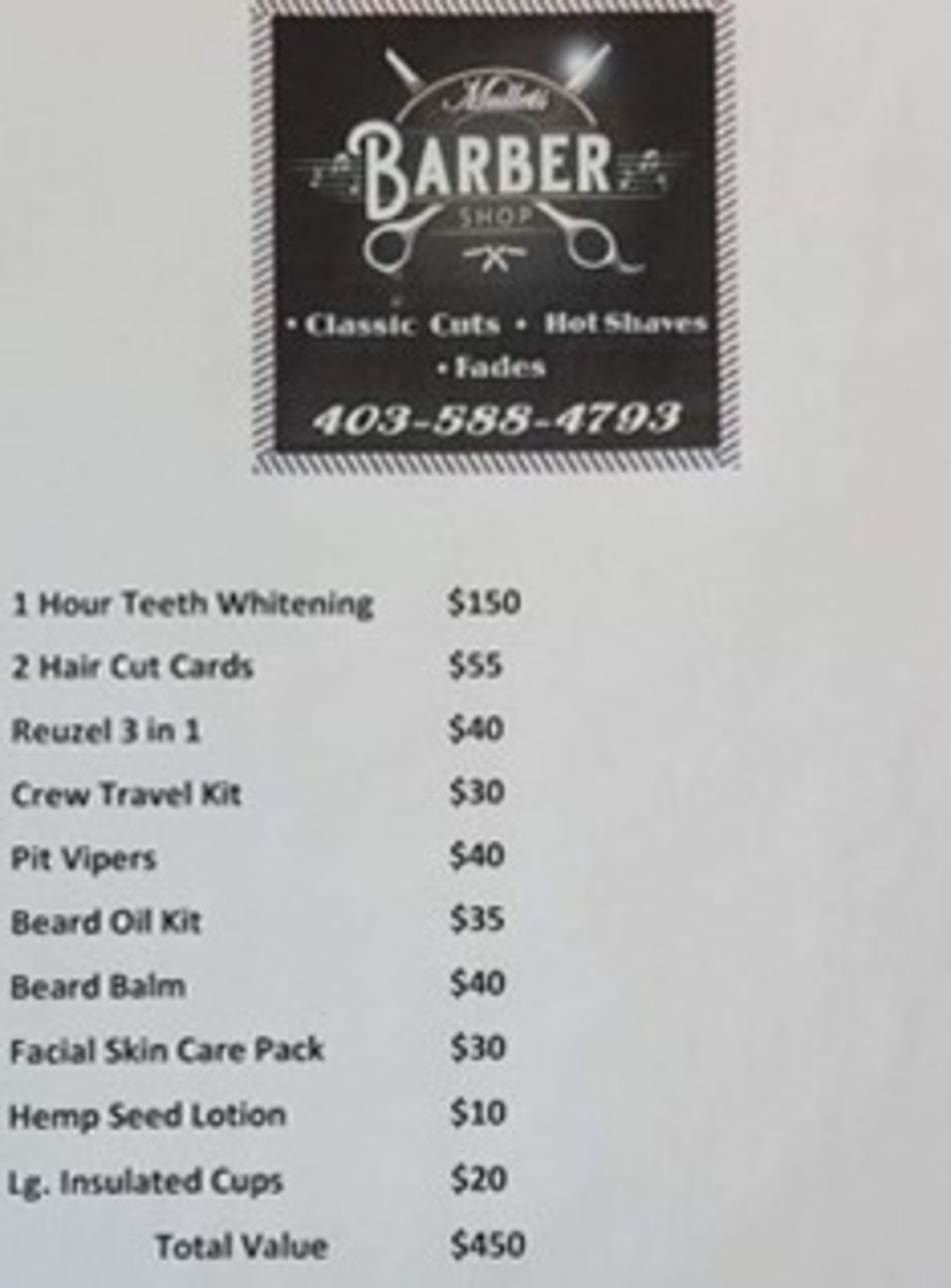 Mullets Barbershop Package - Donated By: Mullets Barbershop, Retail Value: $450