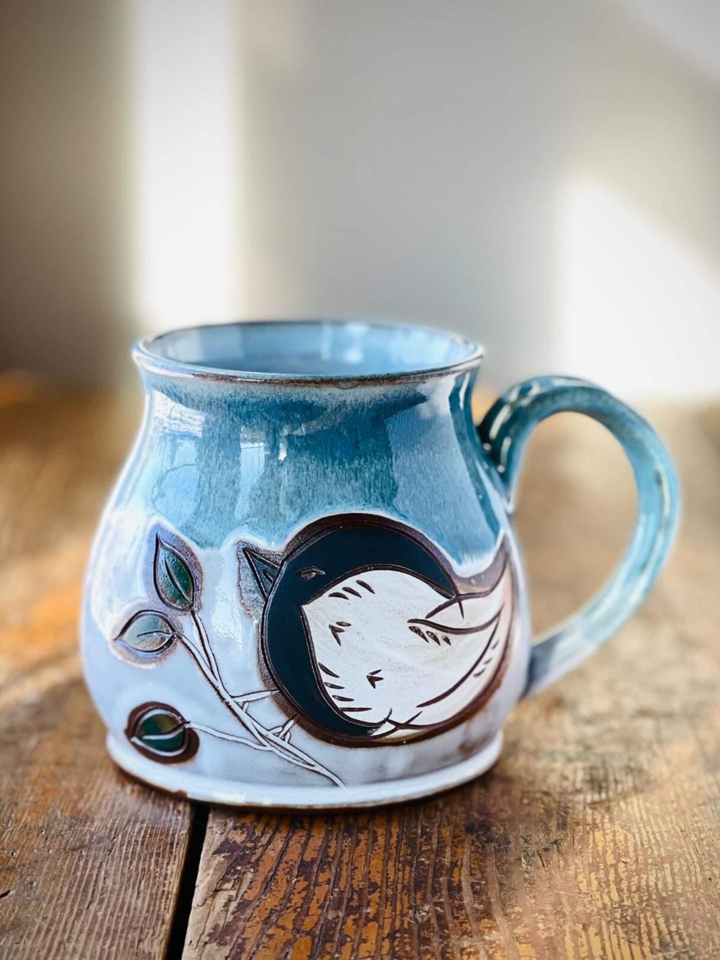 Custom Chickadee Ceramic Mug, Unique pottery Handmade in small batches Donated By Muddy Luck Pottery