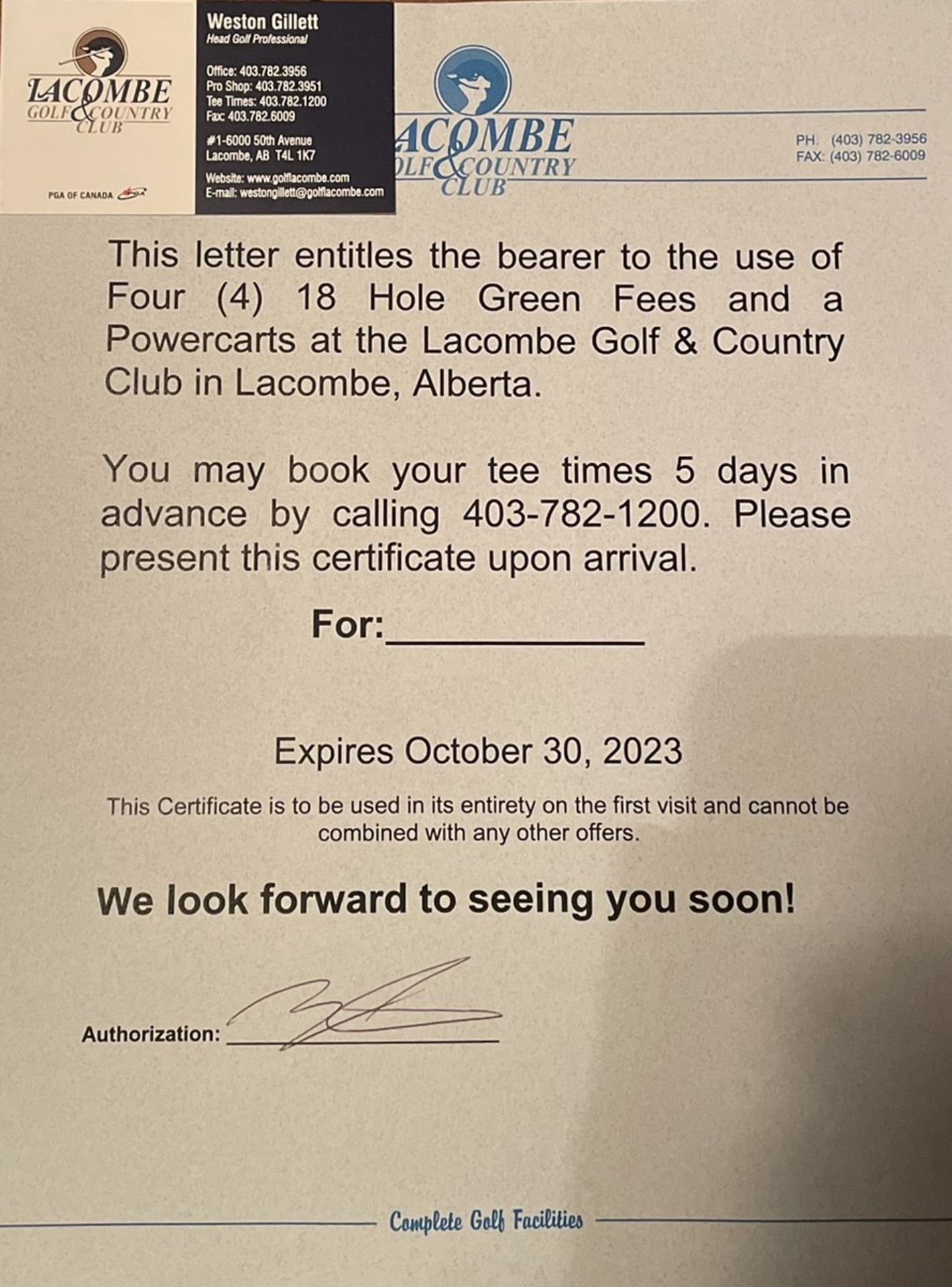 4 - 18 Hole Green Fees w/ Powercarts @ Lacombe Golf & Country Club
