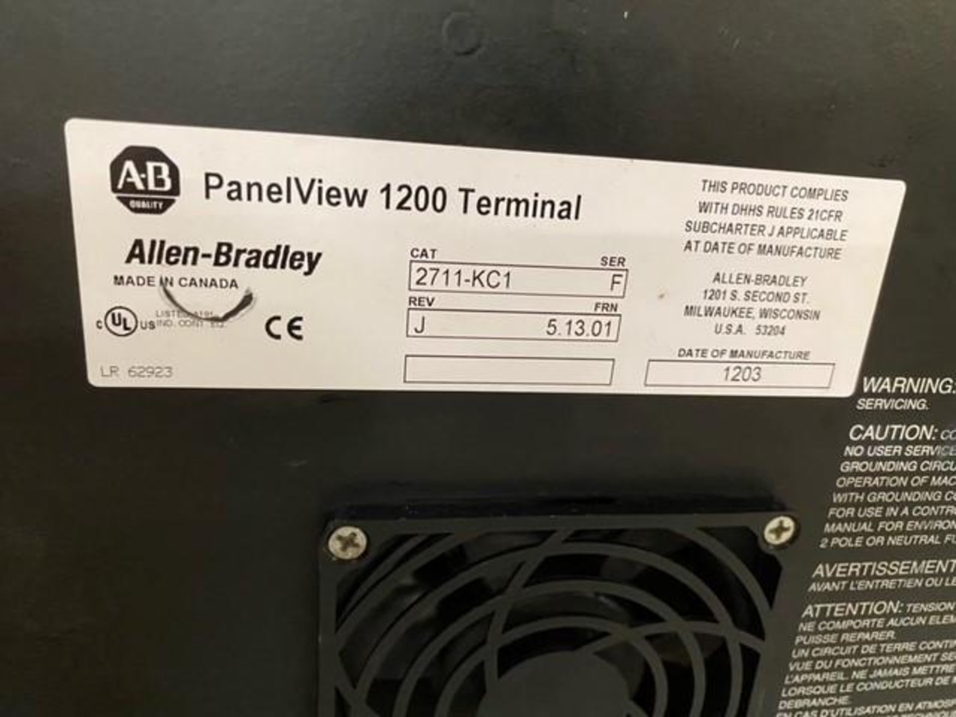 Allen Bradley Panel View 1200 Terminal - Image 2 of 2
