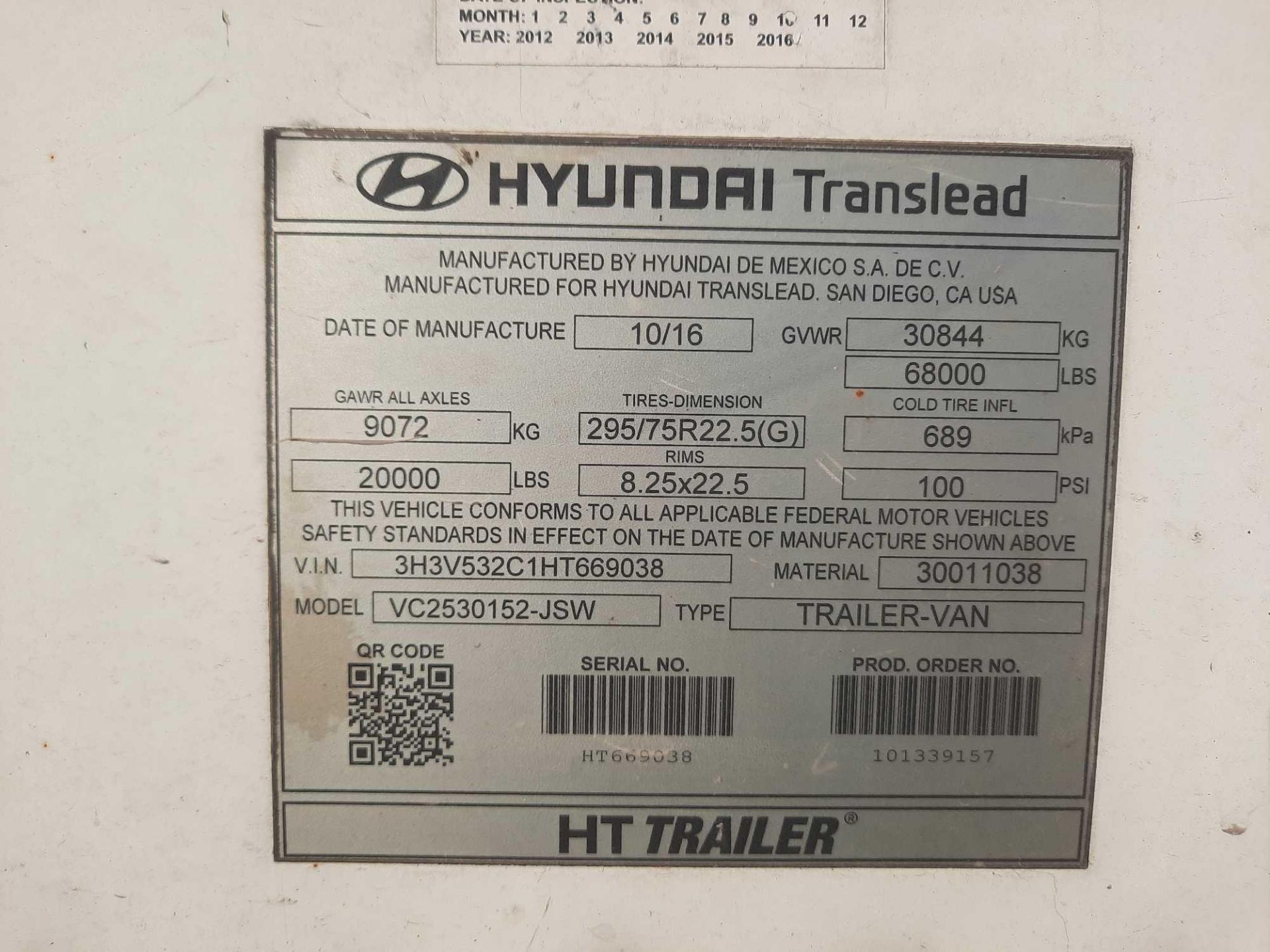 2017 Hyundai VC2530152-JSW HT Composite 53' T/A Dry Van Trailer - Image 5 of 23