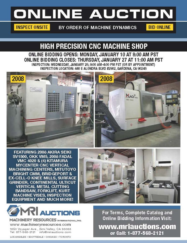 HIGH PRECISION CNC MACHINE SHOP AUCTION -By Order Of Machine Dynamics