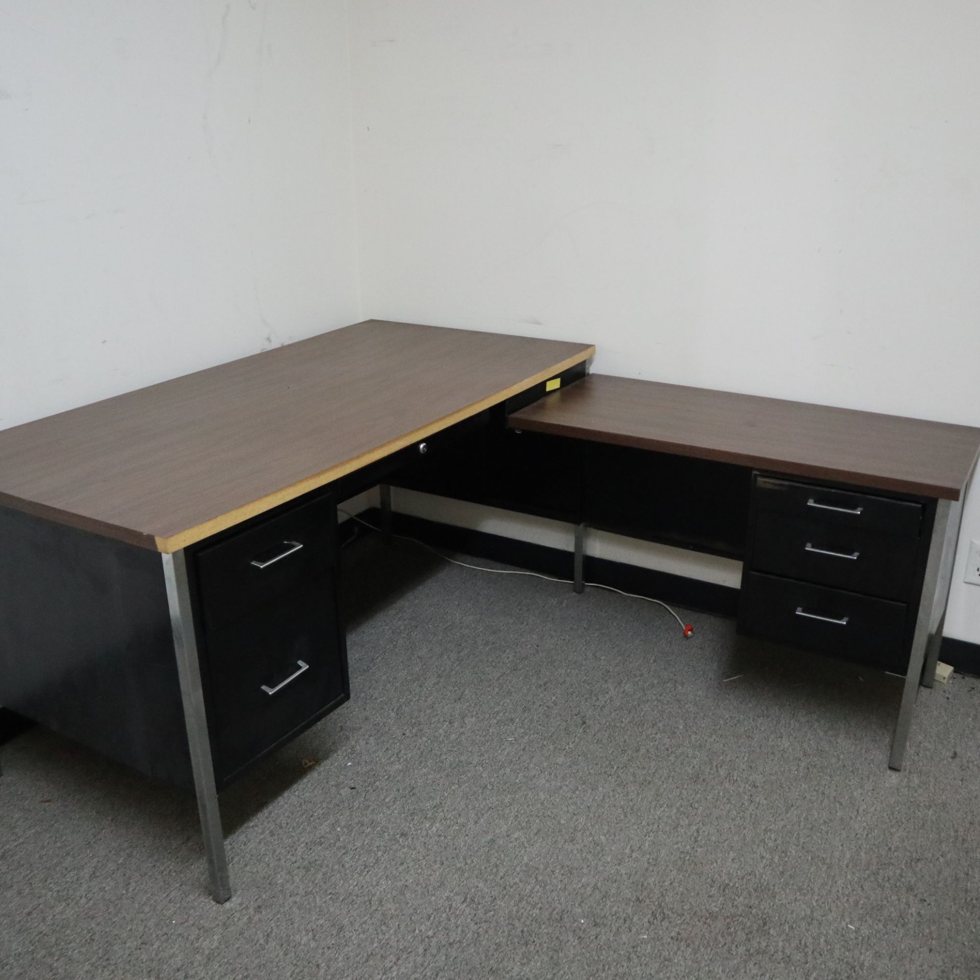OFFICE LOT TO INCLUDE: (1) EXECUTIVE L DESK, (2) FILING CABINETS *NO CONTENTS FURNITURE ONLY* - Image 2 of 2