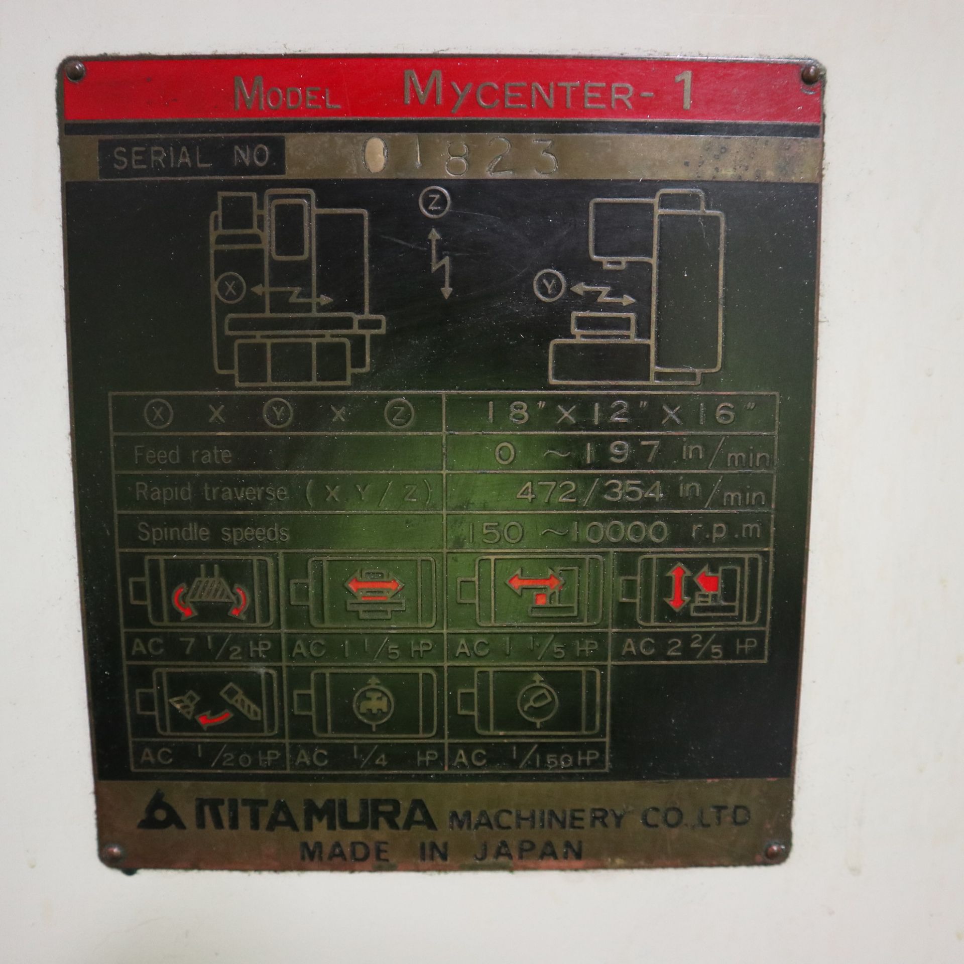1987 KITAMURA MYCENTER-1 VERTICAL MACHINING CENTER, S/N 01823, FANUC 10M CONTROL, BT35 TOOLING,10, - Image 12 of 13