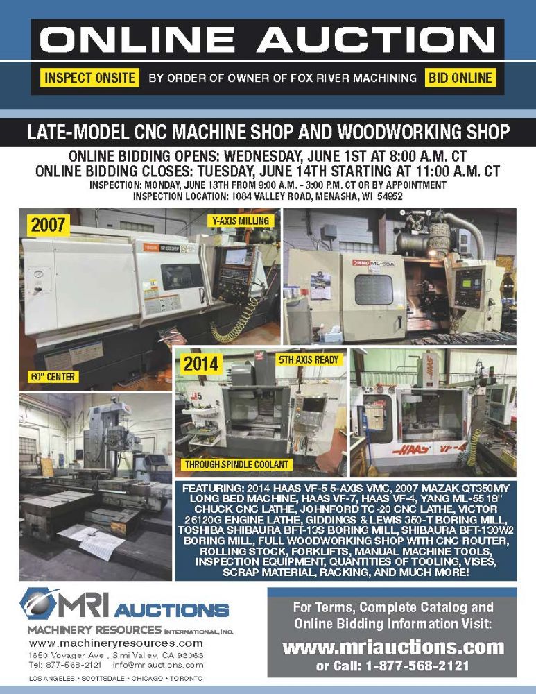 LATE-MODEL MAZAK AND HAAS CNC MACHINE SHOP – BY ORDER OF OWNER OF FOX RIVER MACHINING