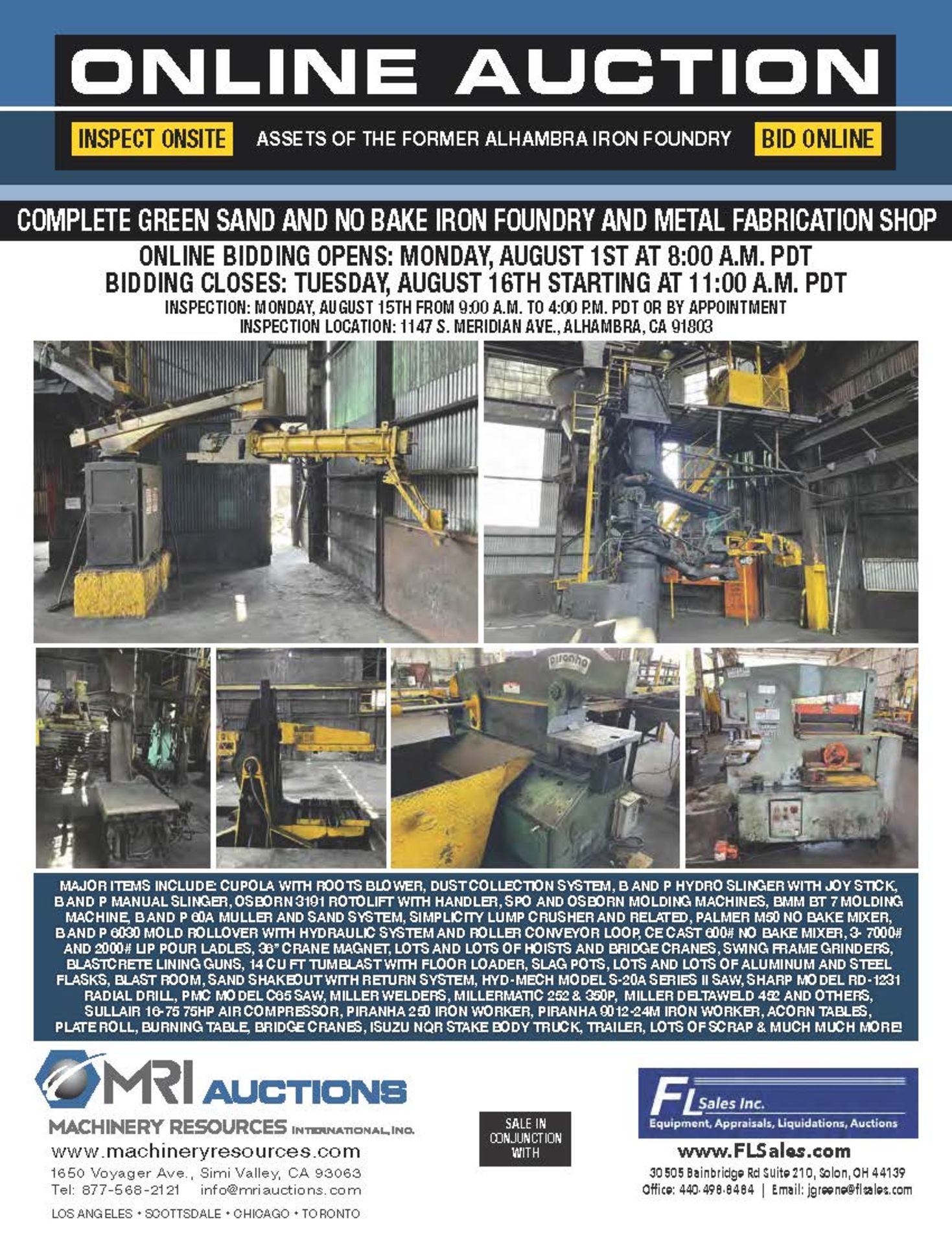 COMPLETE GREEN SAND AND NO BAKE IRON FOUNDRY AND METAL FABRICATION SHOP ONLINE AUCTION