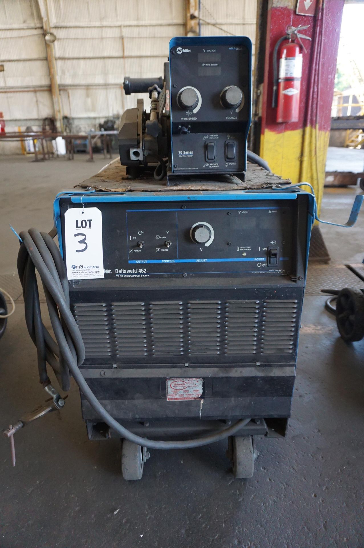 LOT TO INCLUDE: (1) MILLER DELTAWELD 452 CV-DC WELDING POWER SOURCE, (1) MILLER S-74 SERIES WIRE