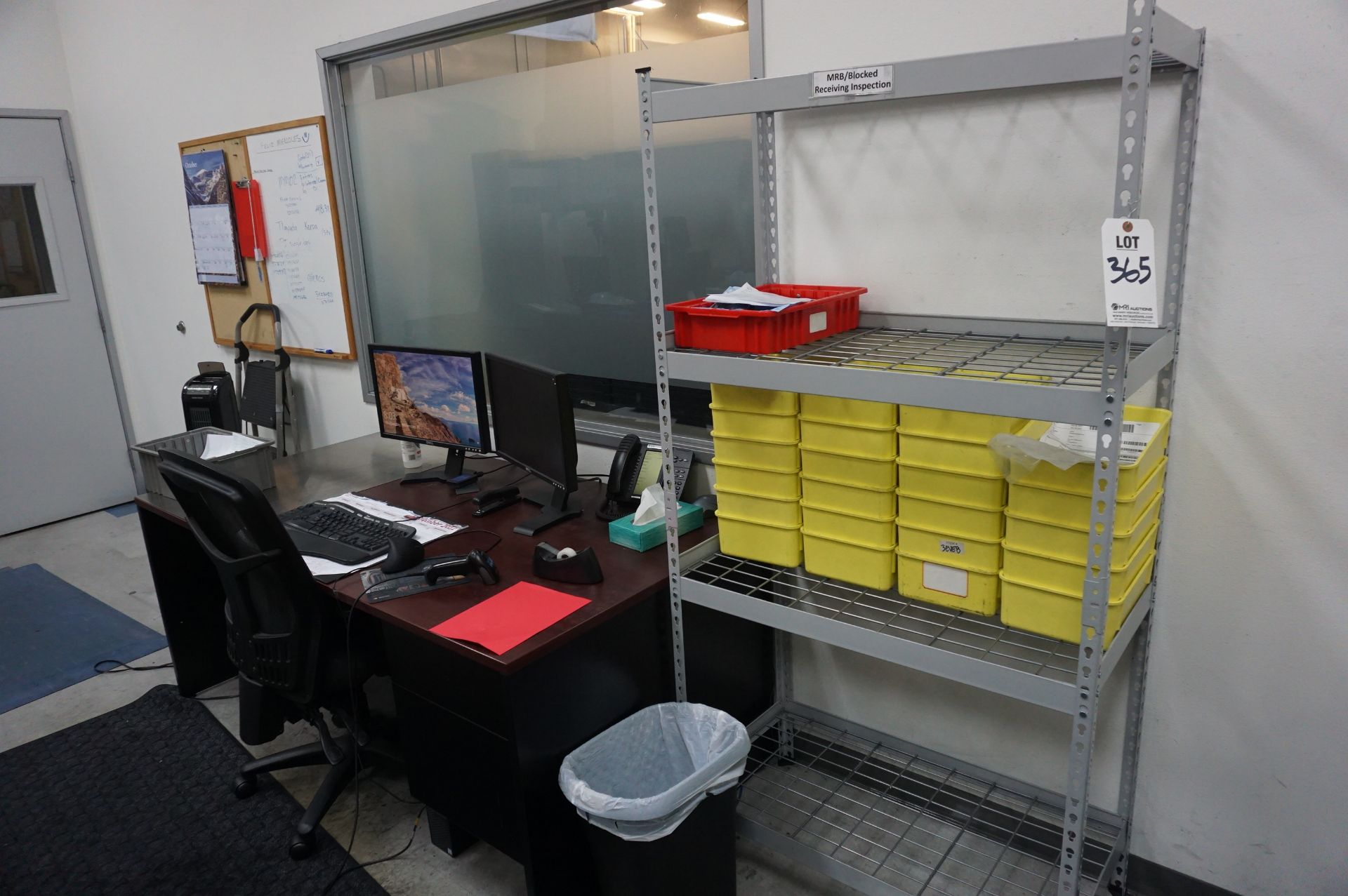 INSPECTION ROOM FURNITURE AND STORAGE TO INCLUDE: (2) STEEL SHELVES, (2) EXECUTIVE OFFICE DESKS - Image 2 of 2