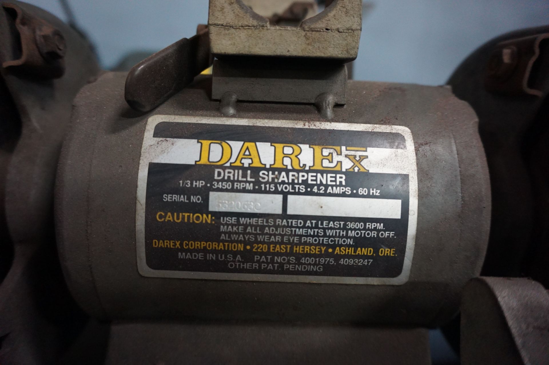 LOT TO INCLUDE: (1) DAREX DRILL SHARPENER, 1/3 HP, 3450 RPM, (1) BALDOR PEDESTAL GRINDER MODEL 7307, - Image 3 of 3