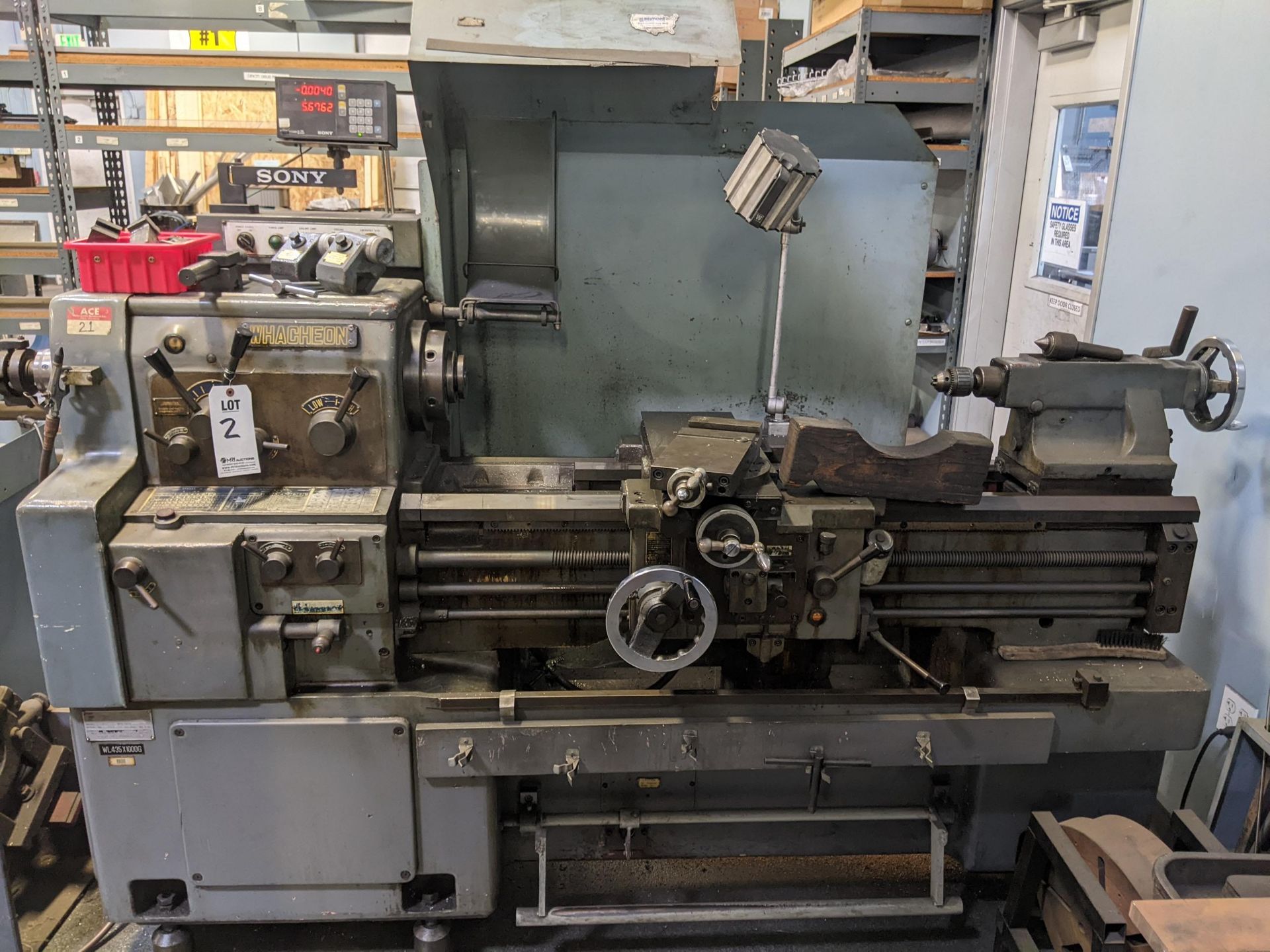 1988 WHACHEON TRADEMARK WL-435 X 1000G MACHINE LATHE WITH TAILSTOCK, S/N 8803-51 TO INCLUDE SONY - Image 11 of 15