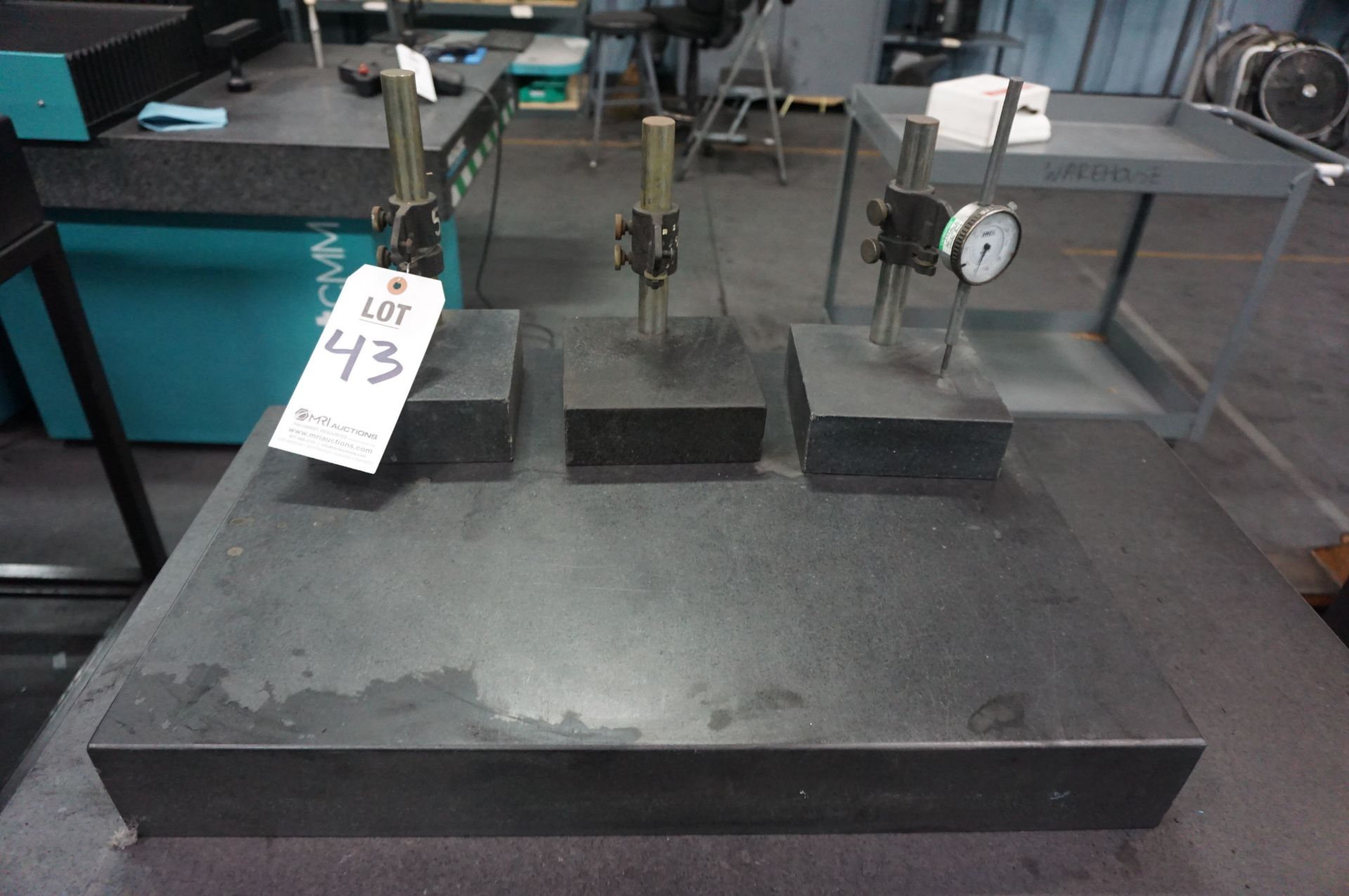 LOT TO INCLUDE: (1) GRANITE SURFACE PLATE 18" X 24", (3) GRANITE INDICATOR STANDS 6" X 6", WITH (