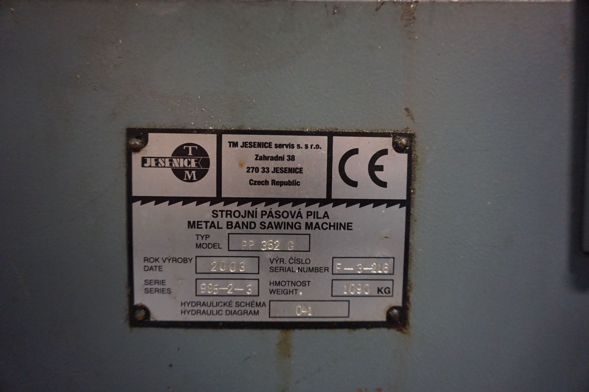 2003 JESENICE TMJ PP362 G HORIZONTAL BANDSAW, SERIES 985-2-3, S/N F-3-216, WEIGHT 1090 KG - Image 5 of 6