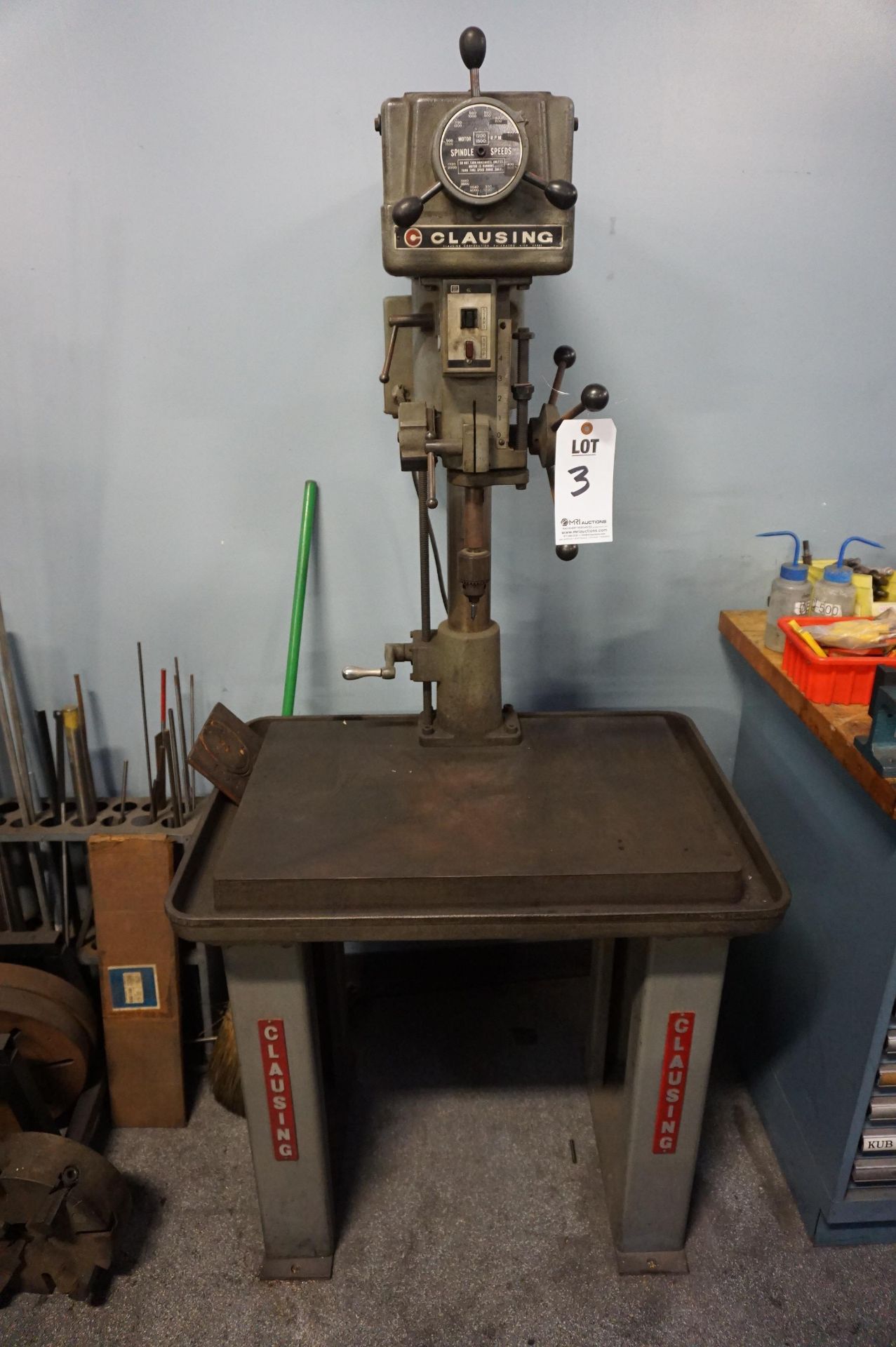 LOT TO INCLUDE: (1) CLAUSING MODEL 1687 DRILL PRESS, S/N 530049, SOLID STEEL BASE (1) DAYTON 12"