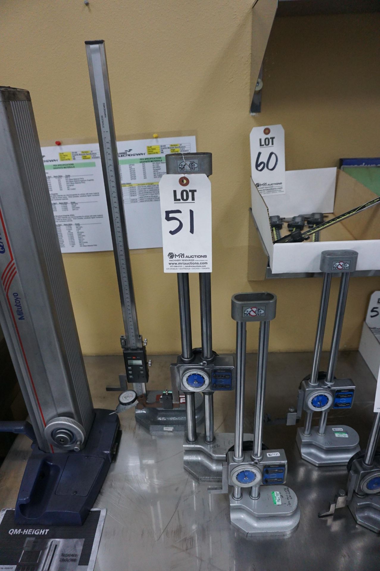 HEIGHT GAGE LOT TO INCLUDE: (1) 24" SPI DIGITAL HEIGHT GAUGE, (1) 18" MITUTOYO DIAL HEIGHT GAUGE, (