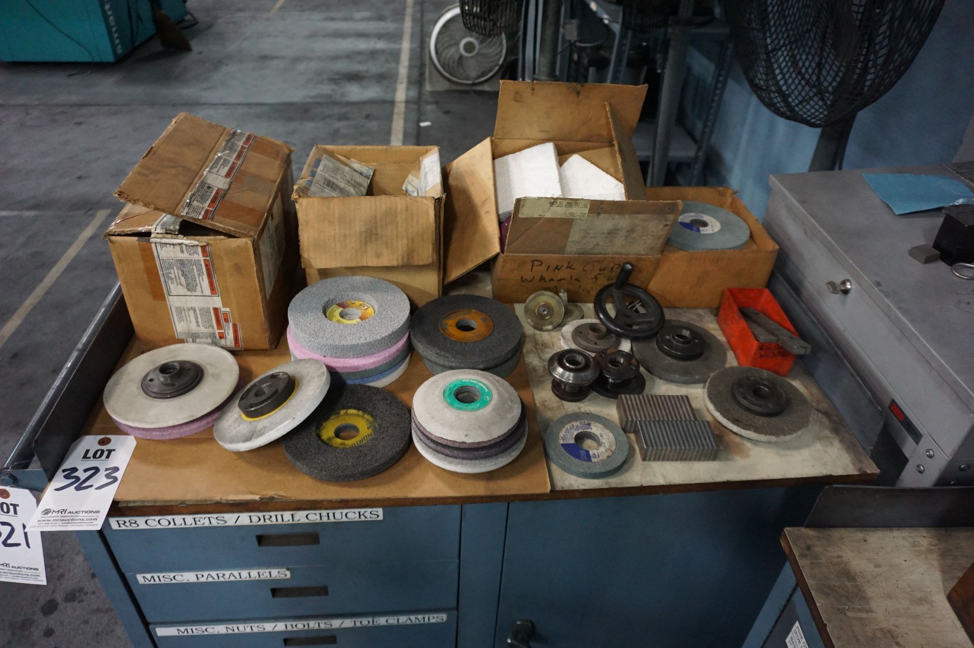 GRINDING SUPPORT LOT TO INCLUDE: VARIED SIZES OF NORTON GRINDING WHEELS