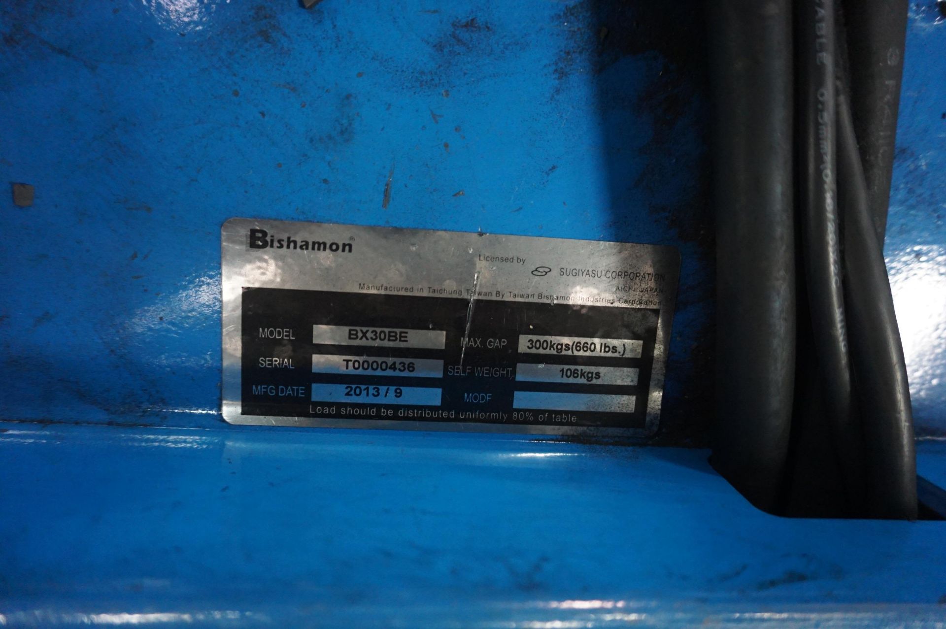 BISHAMON MOBILIFT BATTERY POWERED SCISSOR LIFT CART, MODEL BX30BE, S/N T0000436, 660 LB CAPACITY - Image 3 of 6