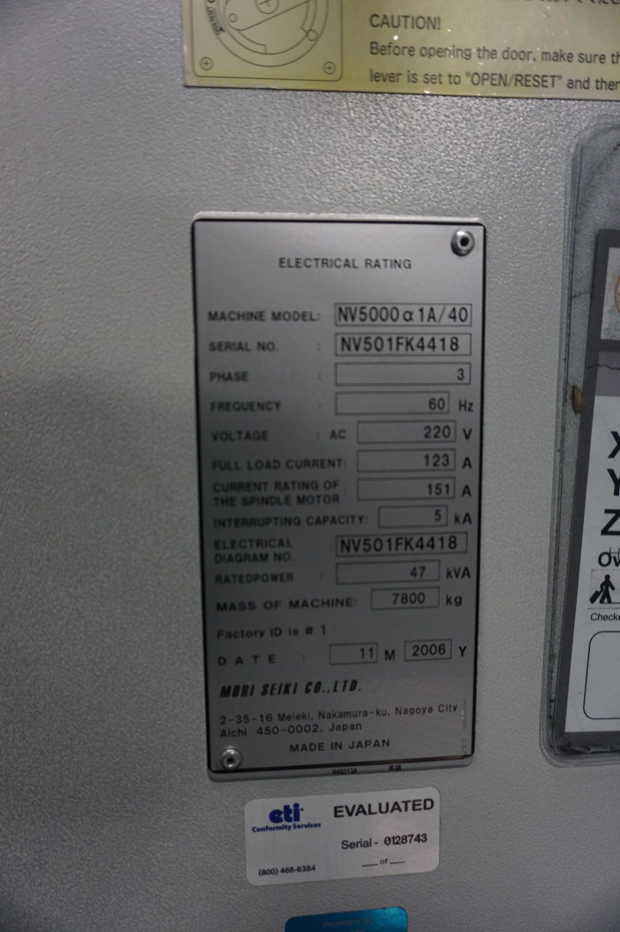 2006 MORI SEIKI NV5000A1A/40 VERTICAL MACHINING CENTER, 14,000 RPM, RENISHAW PROBING, 60 ATC, AIR - Image 6 of 15