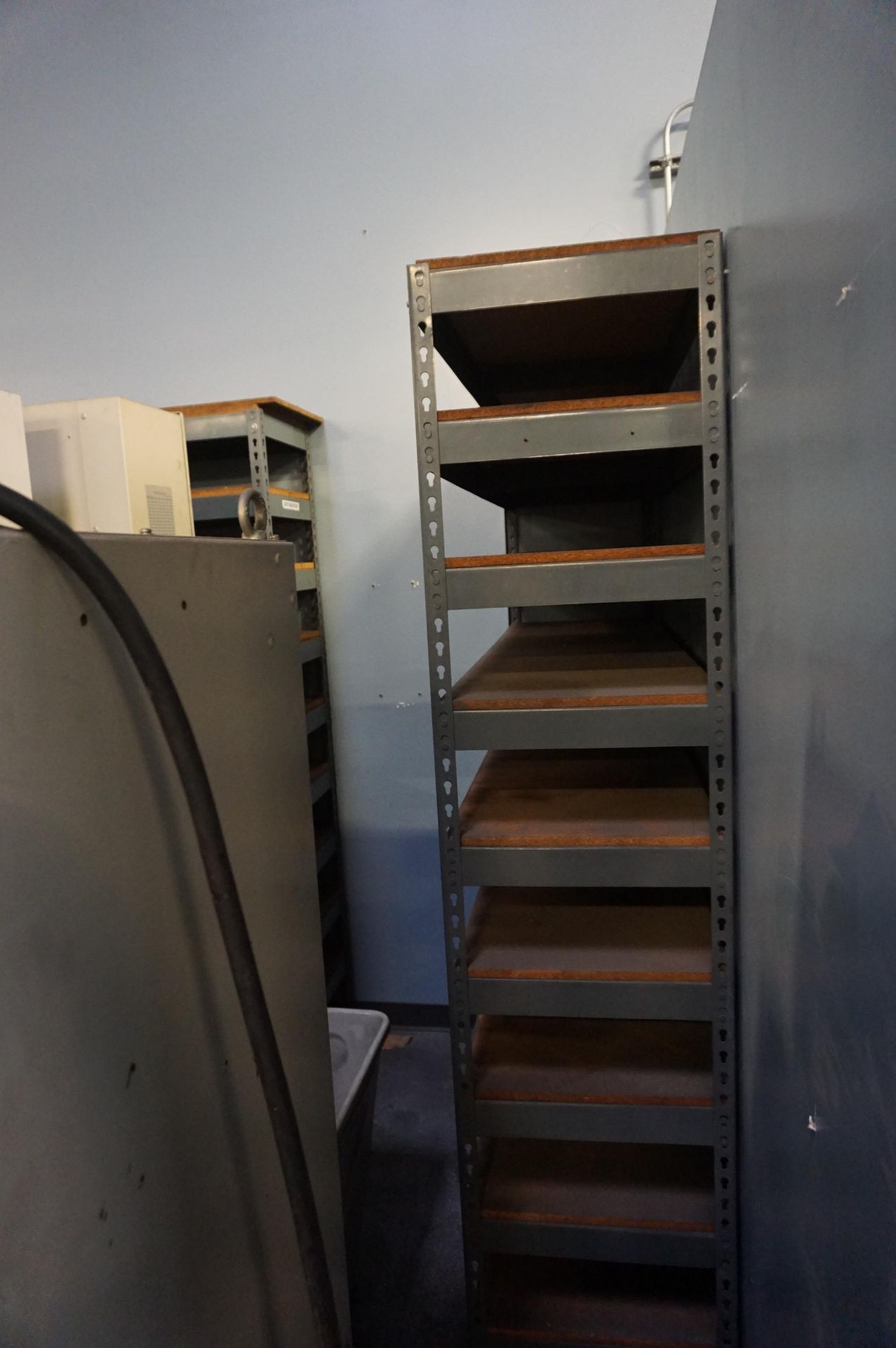 MISC. STEEL MODULAR SHELVING AND STORANGE RACKS WITH CONTENTS TO INCLUDE: MISC. MOTORS, ULINE BOXES, - Image 2 of 12