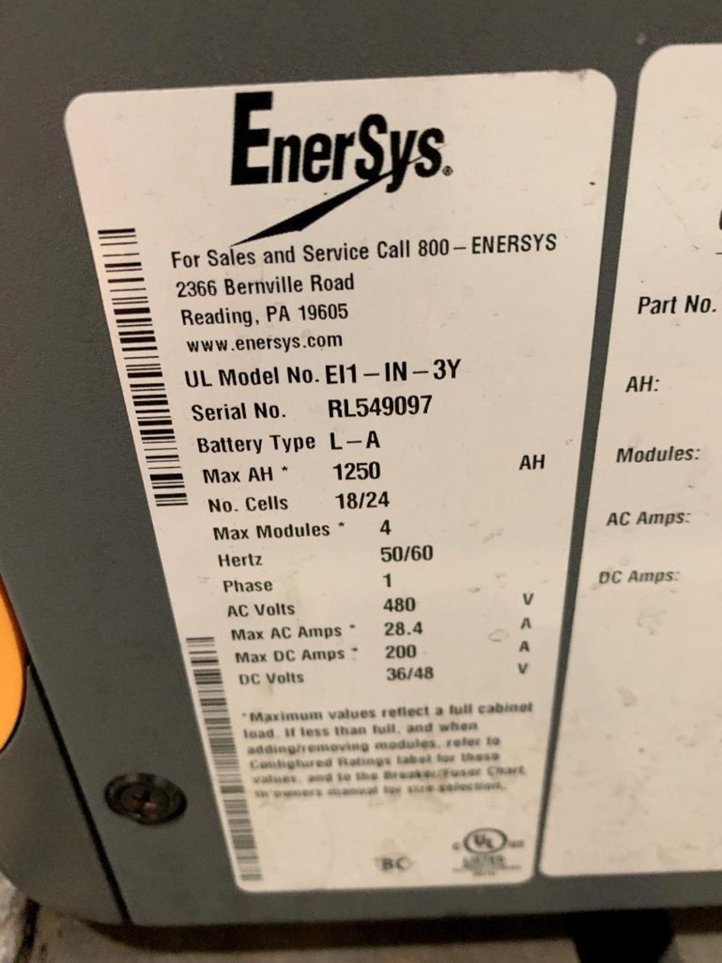 ENERSYS ENFORCER IMPAQ HIGH FREQUENCY MULTI-VOLT BATTERY CHARGER, 24/36/48-VOLT CHARGING CAPABILITIE - Image 3 of 3