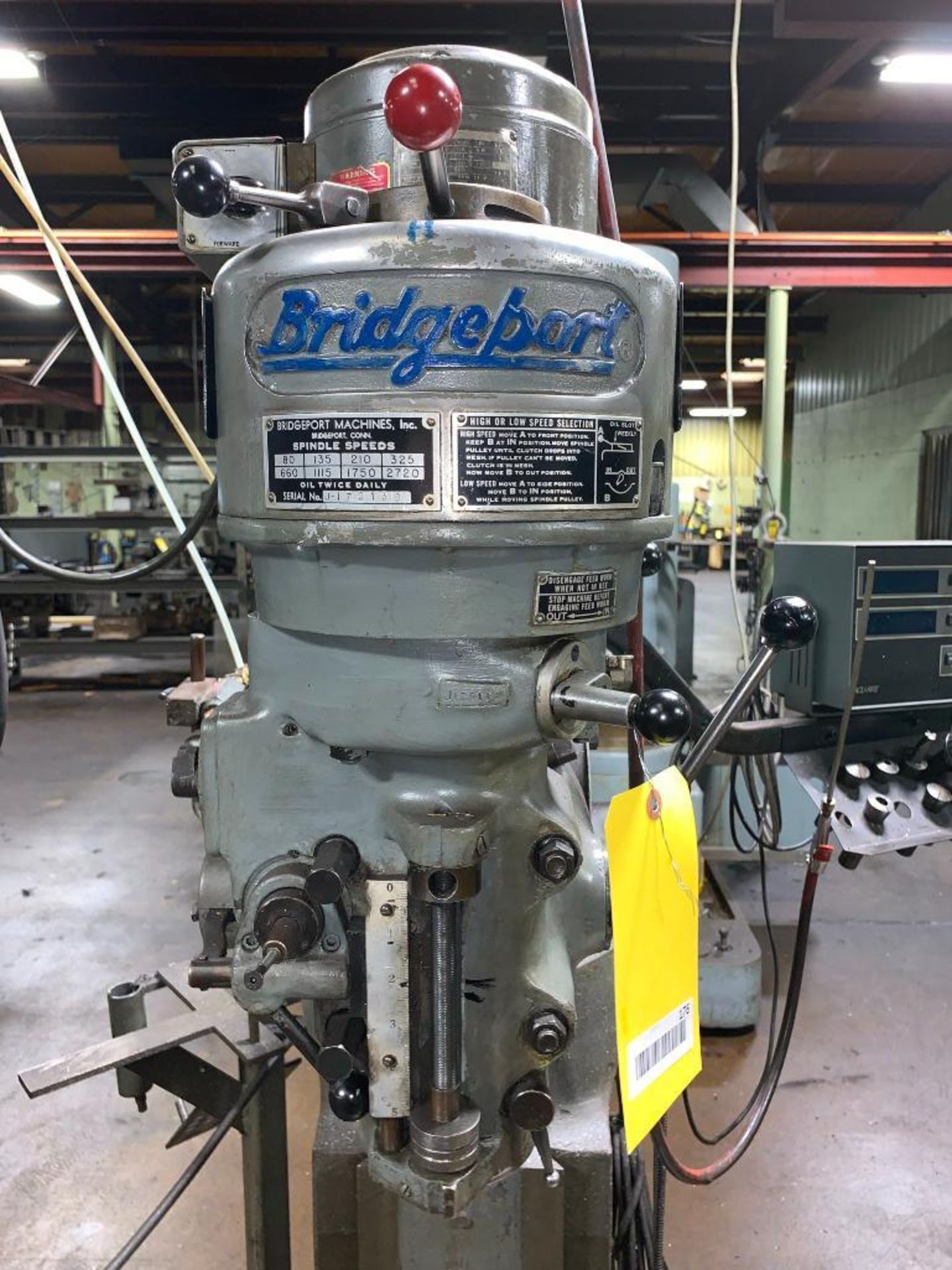 BRIDGEPORT 1-HP VERTICAL MILL, ACU-RITE MILLMATE DRO, 9'' X 48'' TABLE - Image 2 of 6