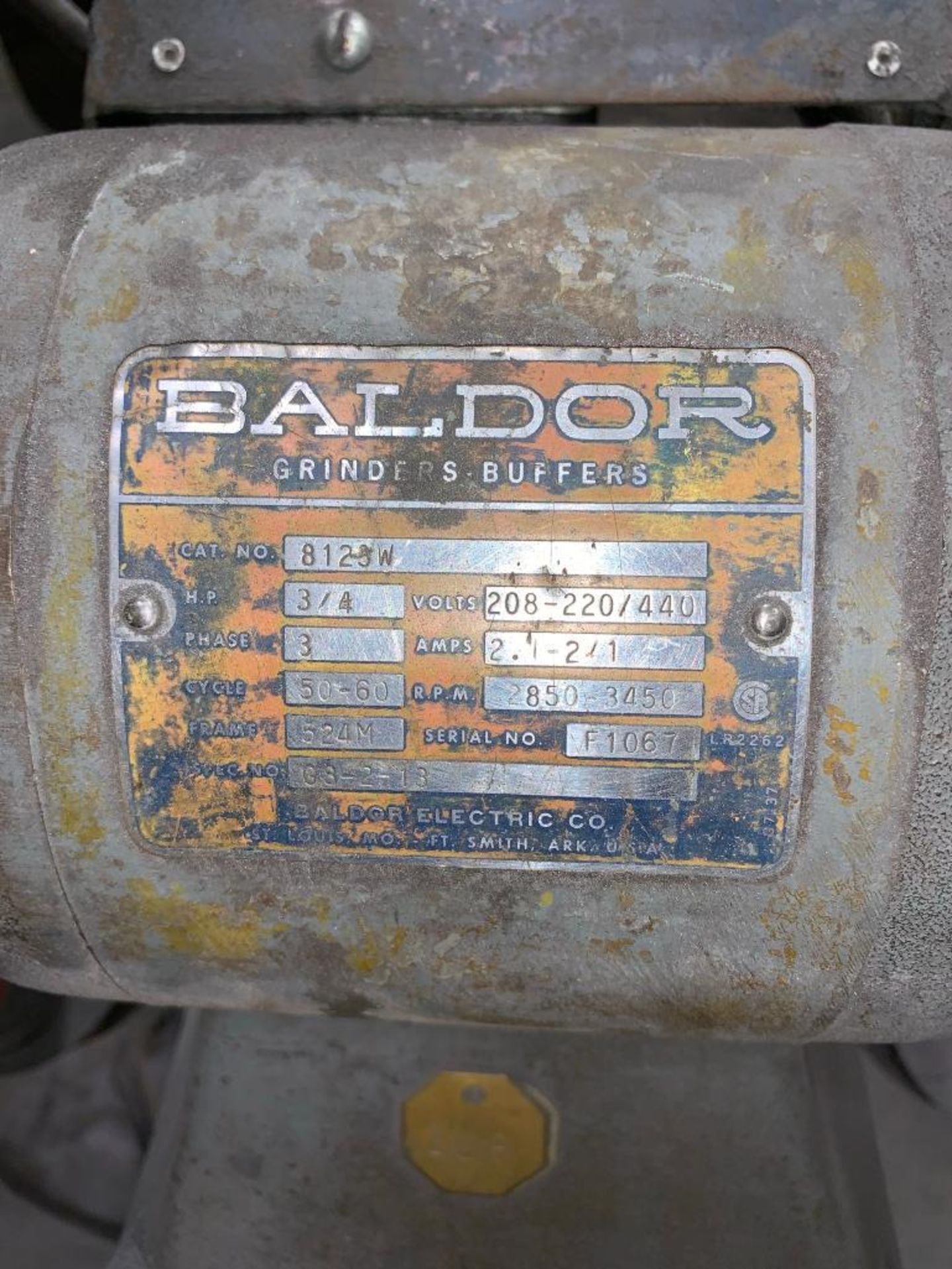 BALDOR 6'' PEDESTAL GRINDER, 3/4 HP, 208-220/480 V., 3-PH, 2,850-3,350 RPM - Image 3 of 3