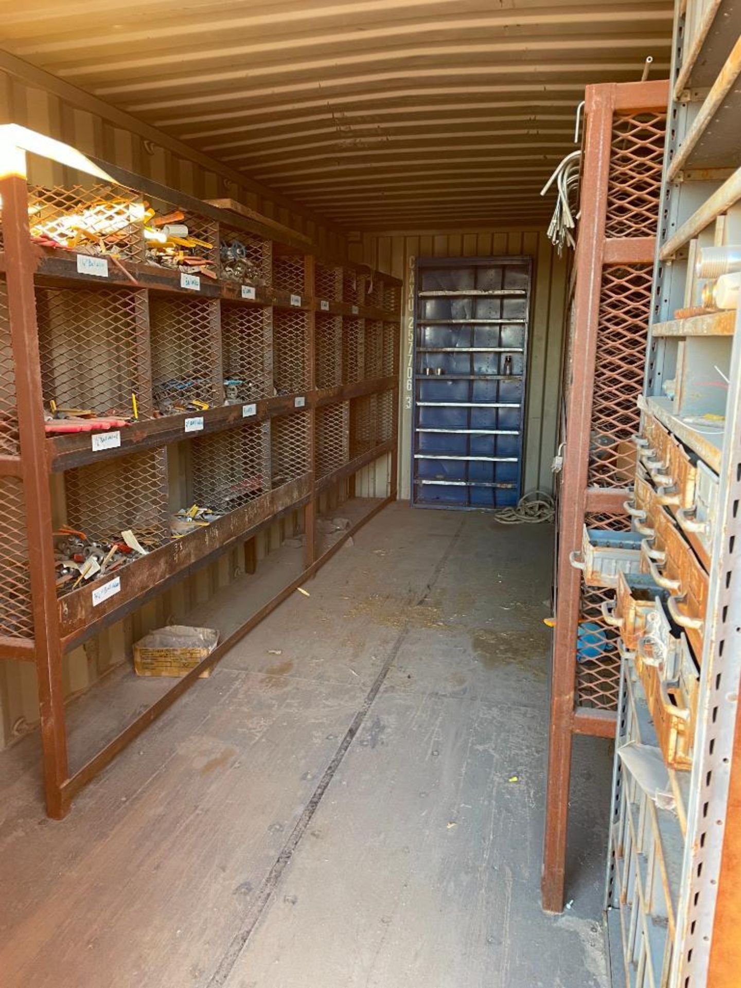 20' CONEX BOX, CONTENT OF STEEL SHELVING, ASSORTED VALVES, AND U BOLTS - Image 2 of 3