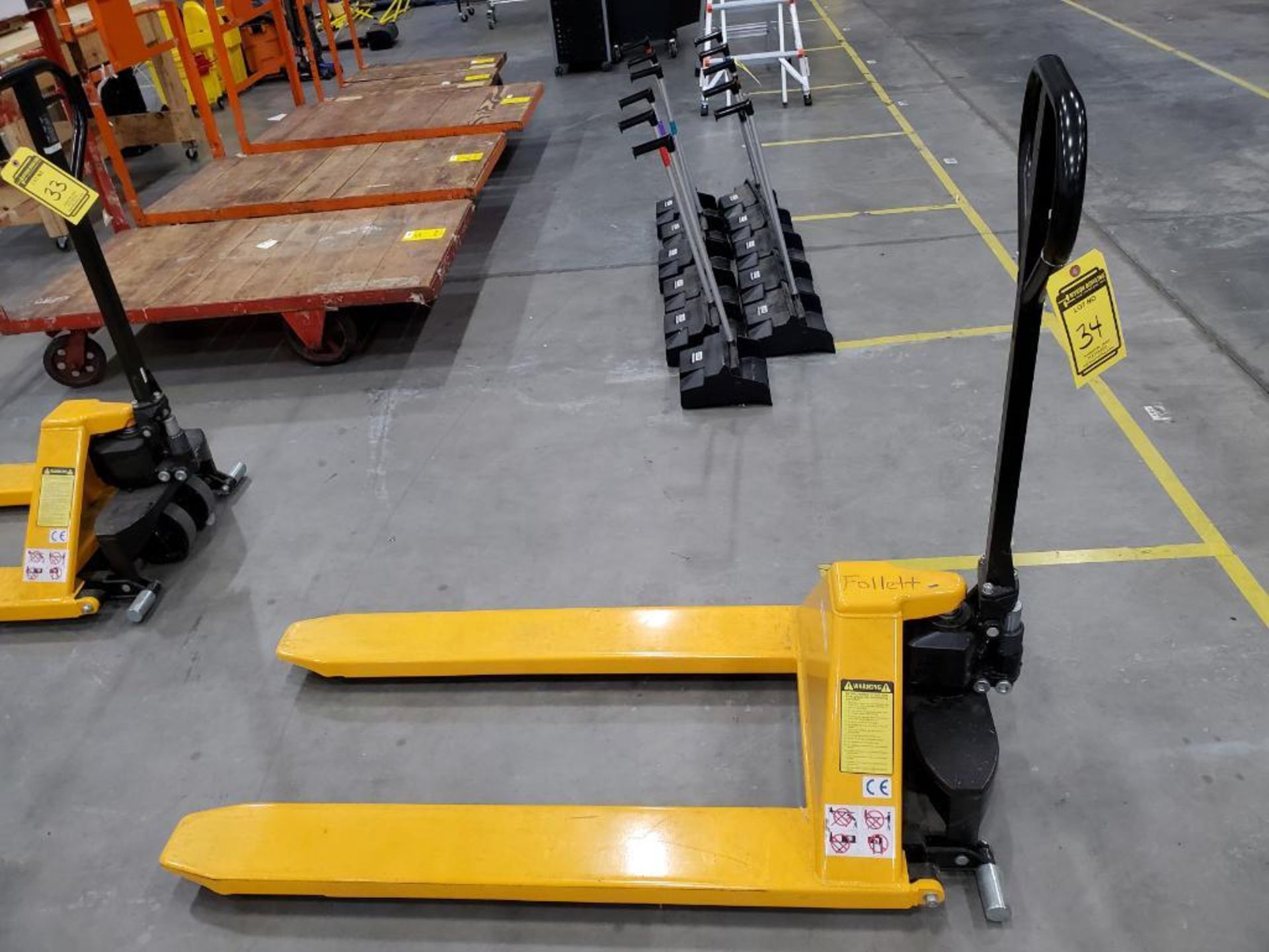 ULINE 2,200 LB. HYDRAULIC SCISSOR LIFT PALLET JACK, MODEL H-1785, 45" FORKS