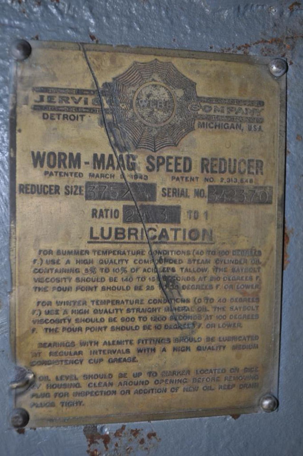 JERVIS WEBB WORM MAAG SPEED REDUCER, REDUCER SIZE: 375/8, RATIO 29.3:1 - Image 2 of 4