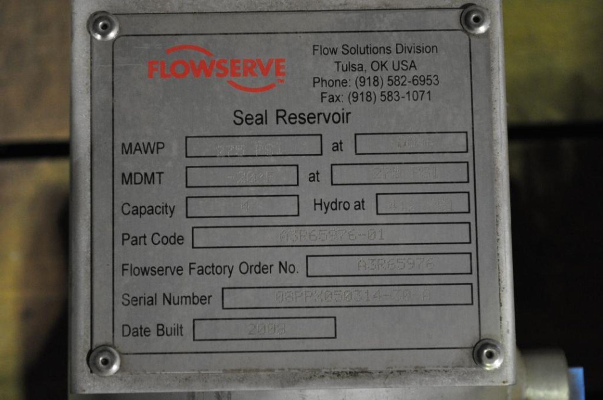 (3) FLOWSERVE SEAL RESERVOIRS, MAWP: 275 PSI AT 100 DEG. F, MDMT: -20 DEG. F AT 275 PSI, CAPACITY: 4 - Image 2 of 4