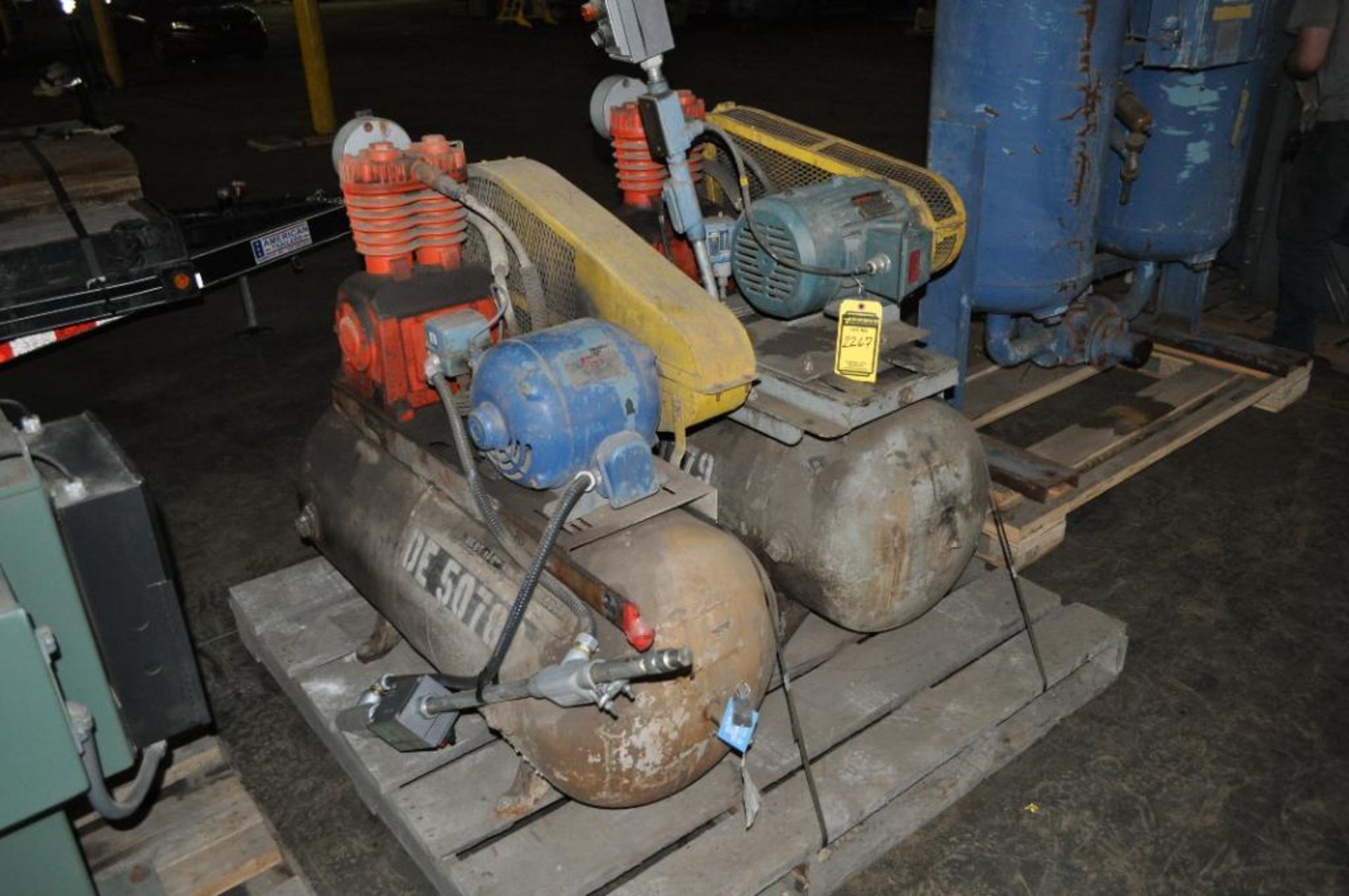 (2) DEVILBISS AIR COMPRESSORS, TYPE: U050045, MWP: 200 PSI, 55-GAL. STEEL TANK