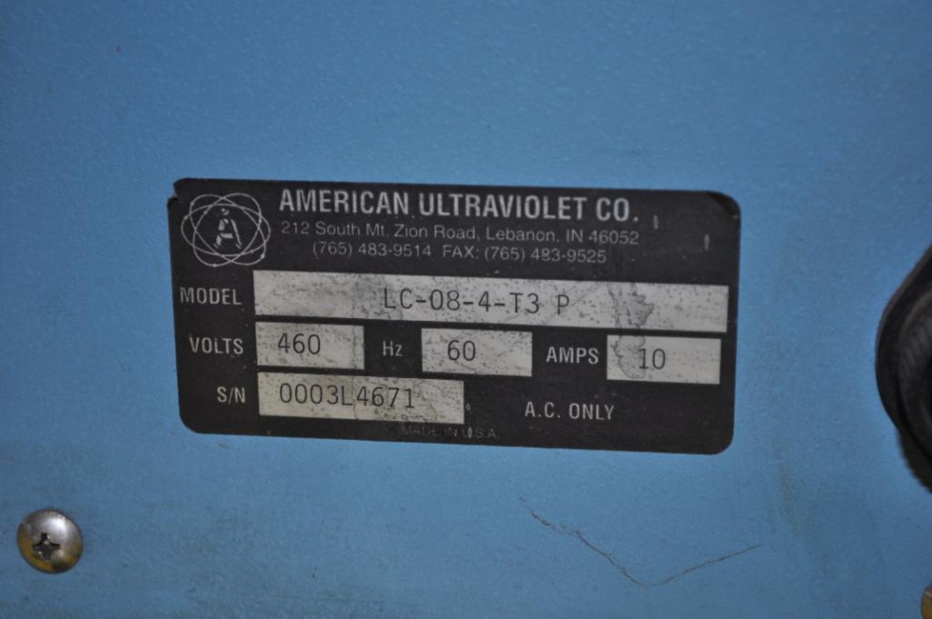 AMERICAN ULTRAVIOLET COMPANY UV CURING CONVEYOR, MODEL: LC-08-4-T3 P, 460 V, 10 AMPS - Image 5 of 6