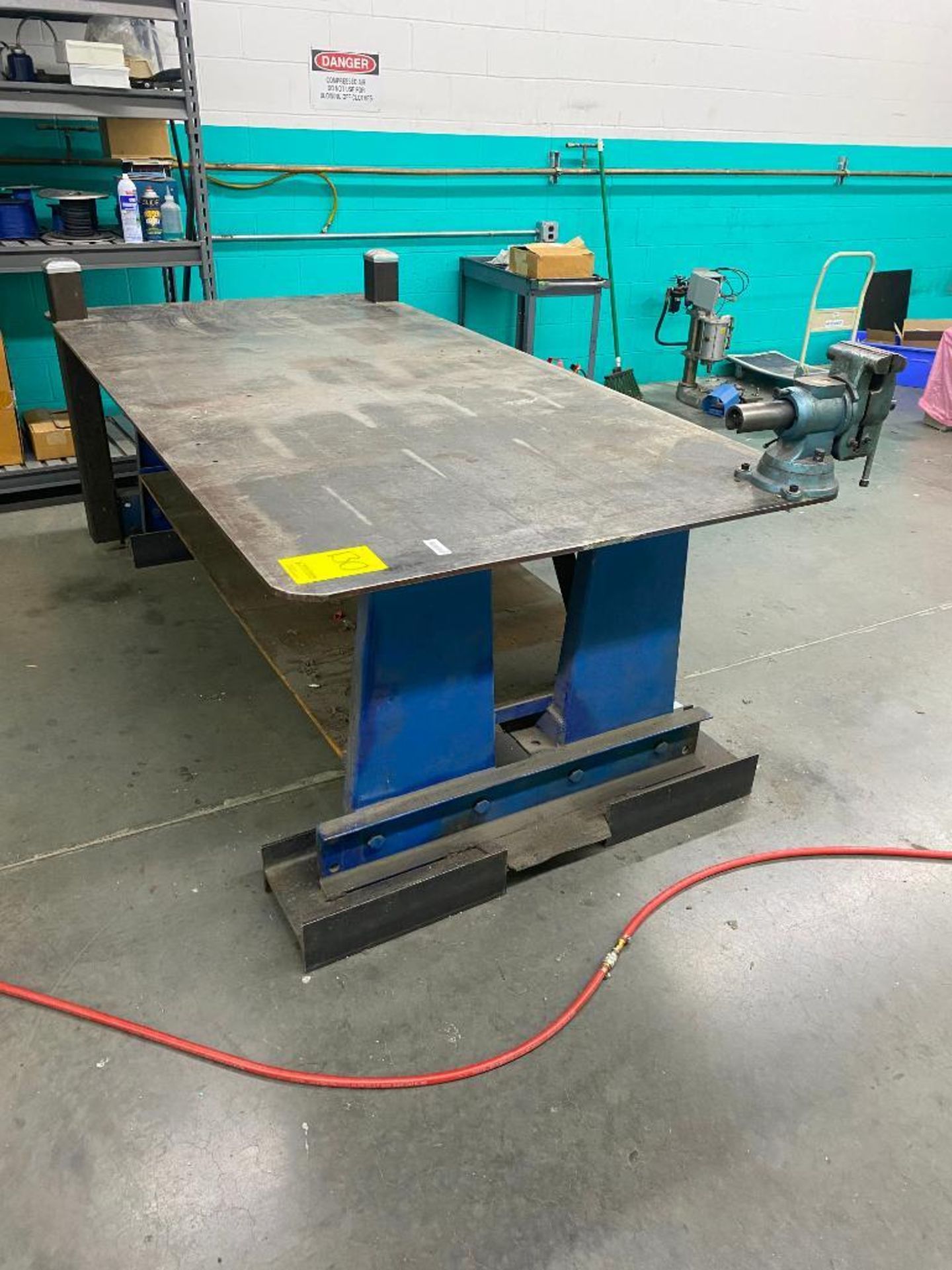 48'' X 96'' WELDING TABLE, W/ 5'' BENCH VISE