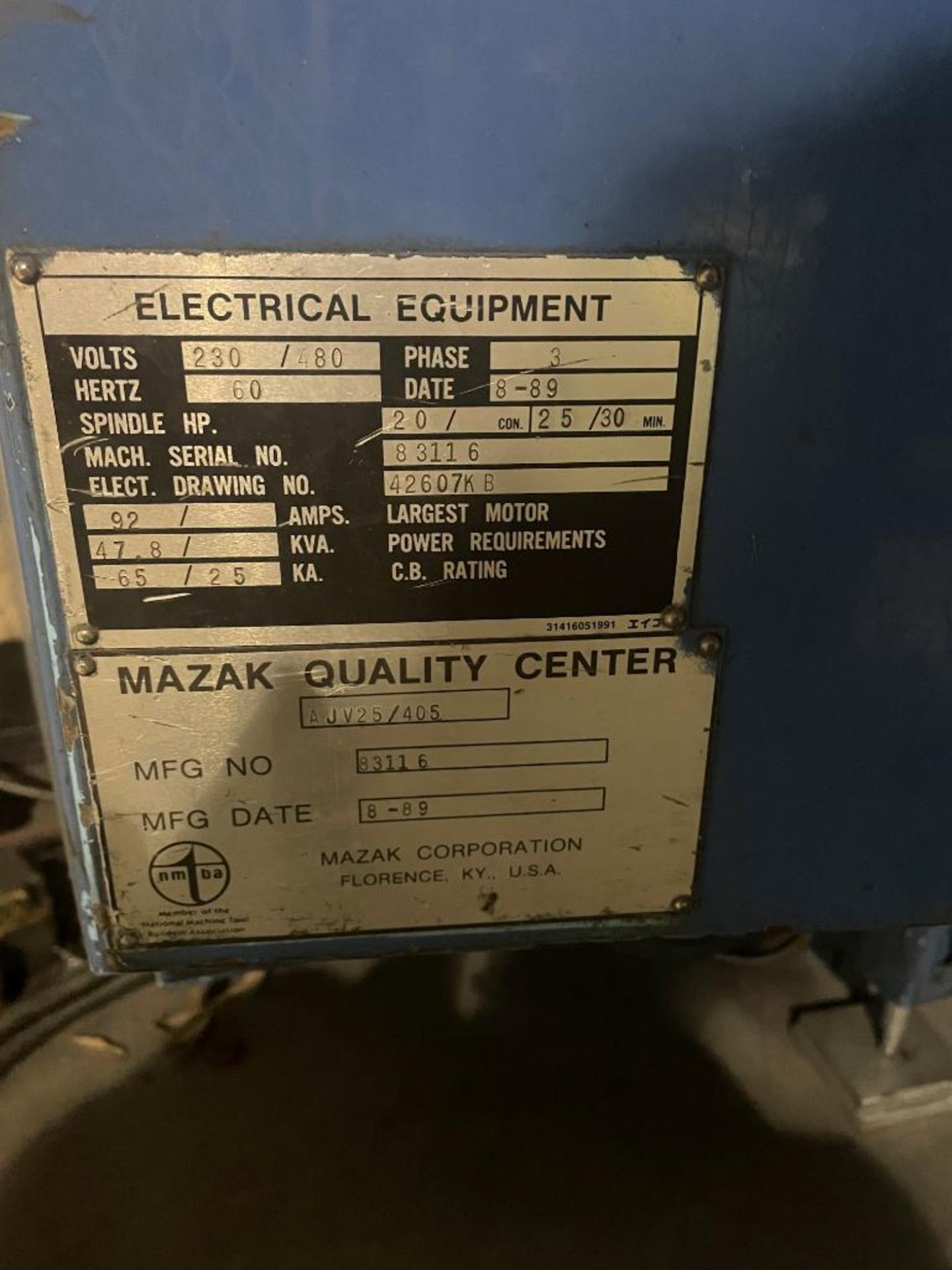 1989 MAZAK AJV25/405 CNC VERTICAL MACHINING CENTER, S/N 83116, MAZATOL M-32 CONTROL (LOCATION: 6670 - Image 4 of 7